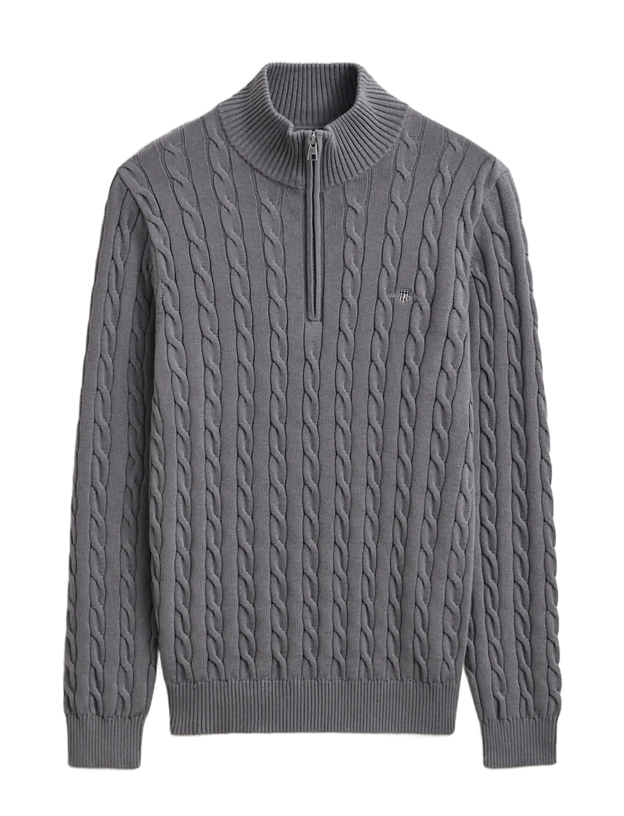 Gant - Cable Knit Half-Zip Sweater - pullover mit halbem reißverschluss - mid grey - 1