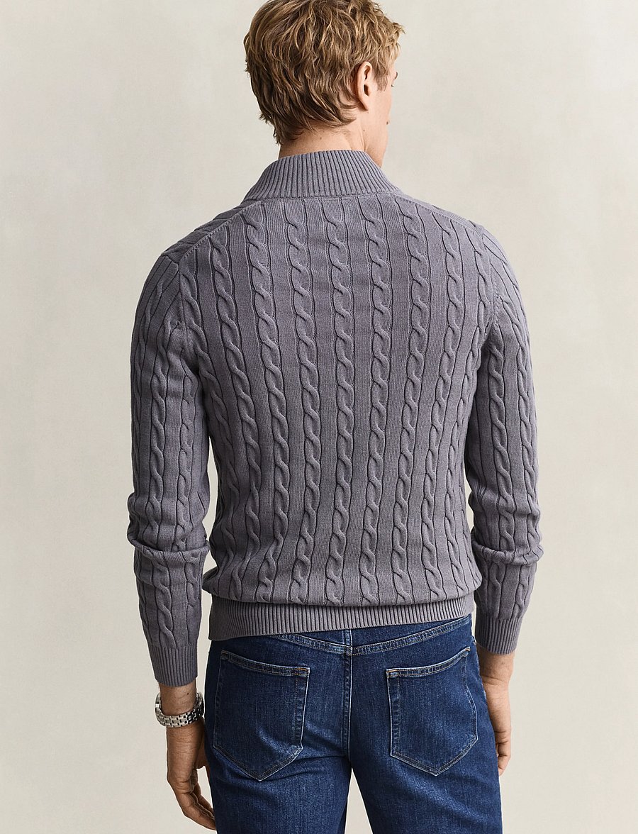 Gant - Cable Knit Half-Zip Sweater - pullover mit halbem reißverschluss - mid grey - 2