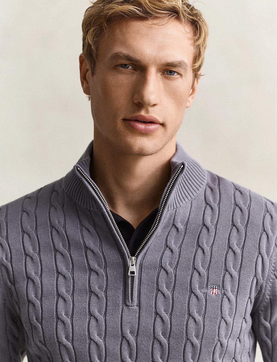 Gant - Cable Knit Half-Zip Sweater - pullover mit halbem reißverschluss - mid grey - 3