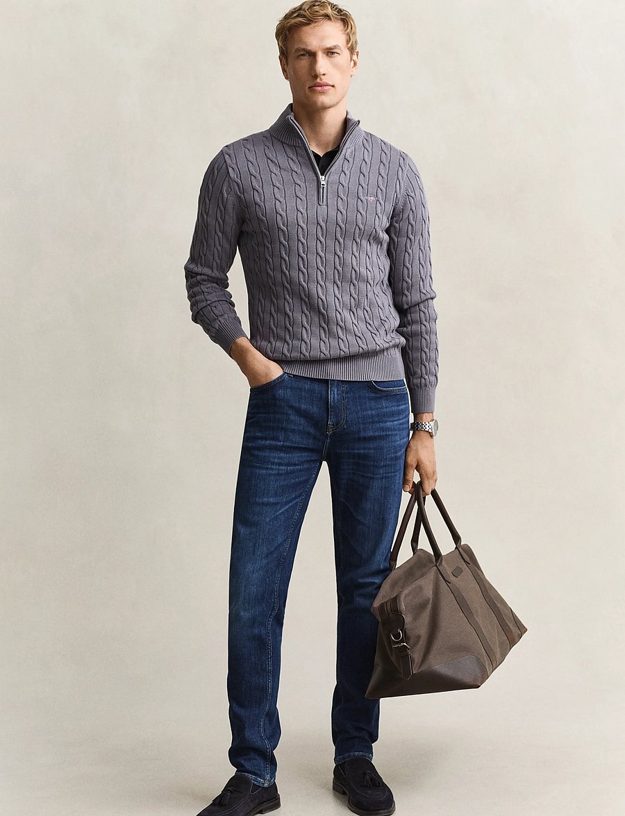 Gant - Cable Knit Half-Zip Sweater - pullover mit halbem reißverschluss - mid grey - 4