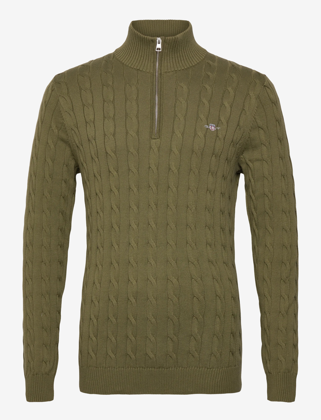 Gant - COTTON CABLE HALF ZIP - halfzip strik - moss green - 0