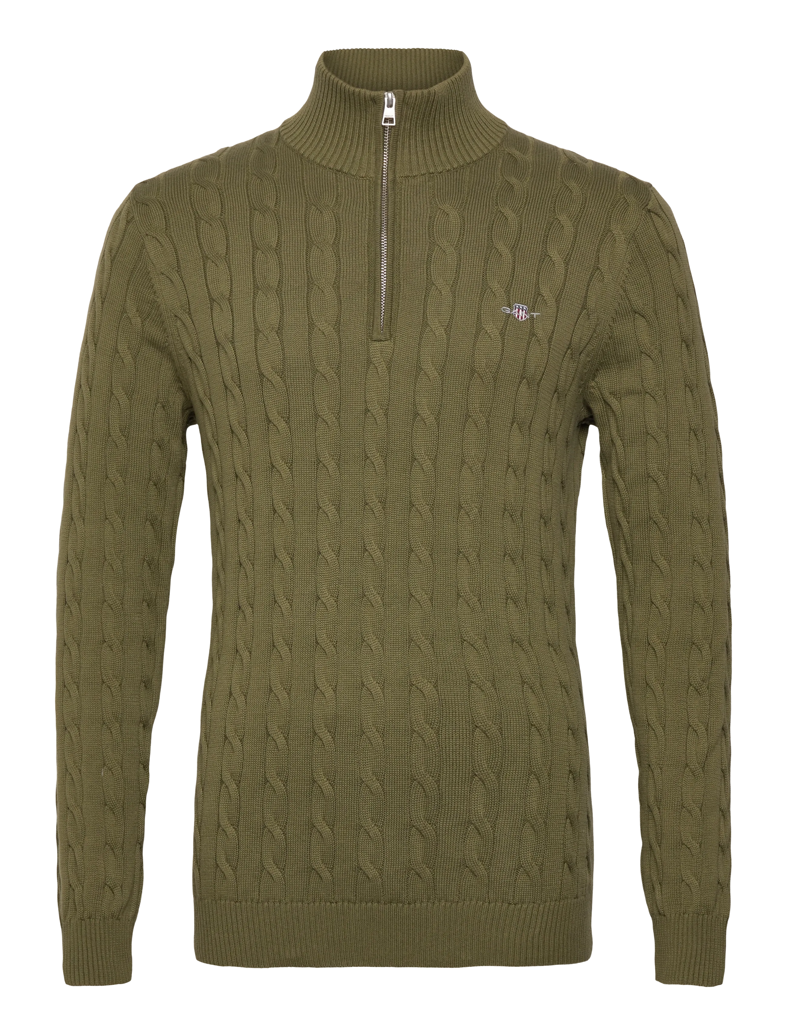 Gant COTTON CABLE HALF ZIP - Gant - MOSS GREEN / green