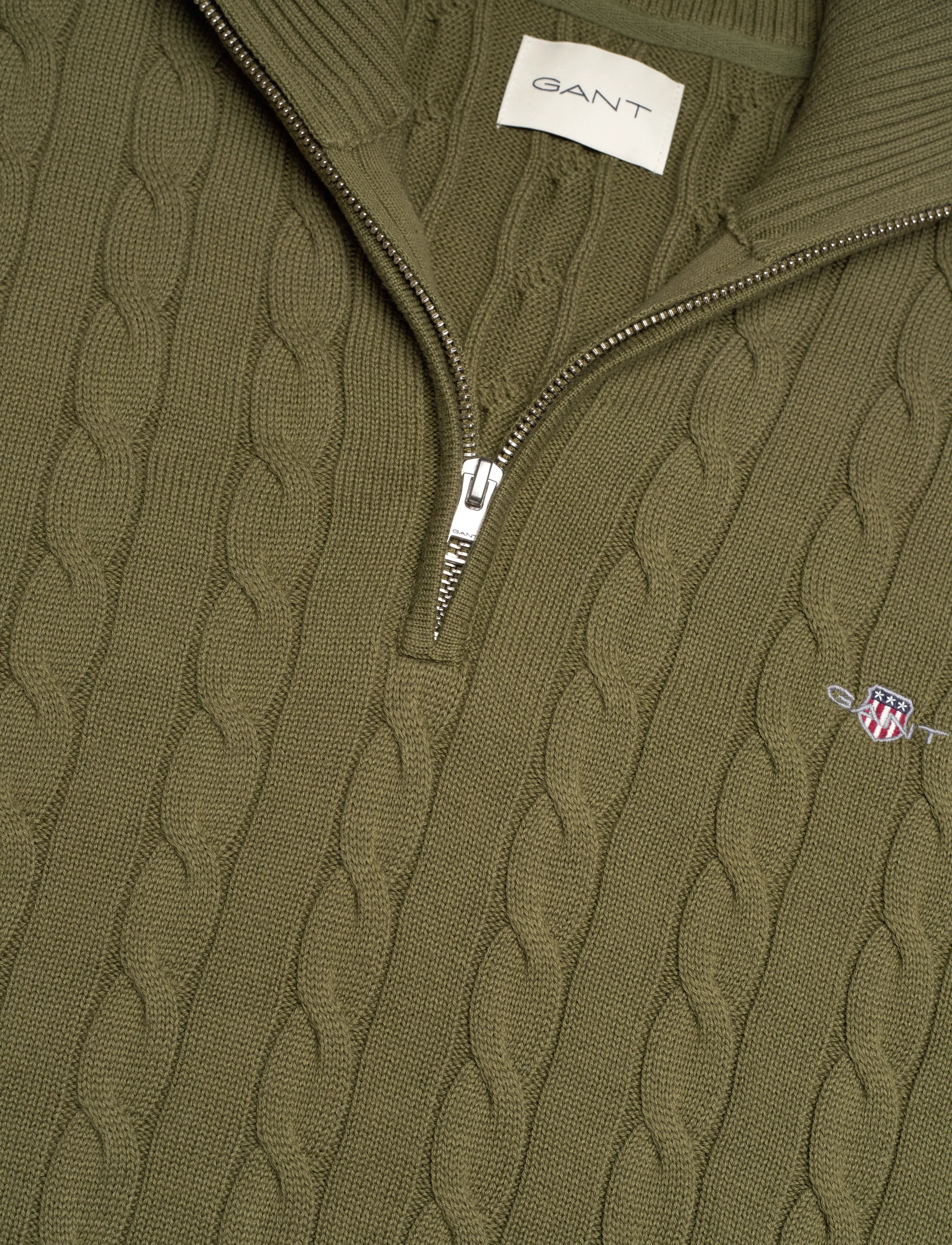 Gant - COTTON CABLE HALF ZIP - halfzip strik - moss green - 2