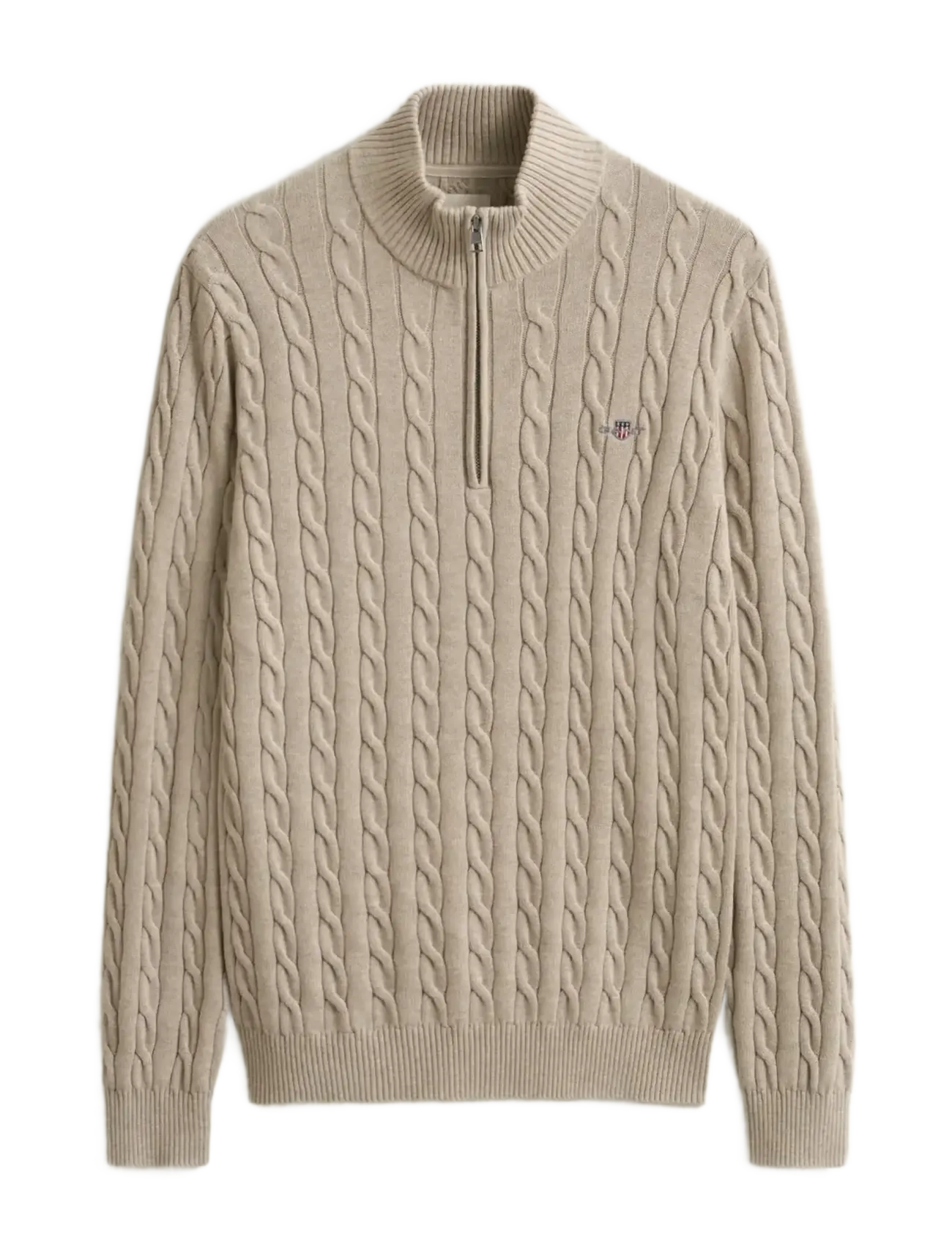 GANT COTTON CABLE HALF ZIP - Half zip-tröjor - OAT MELANGE / beige