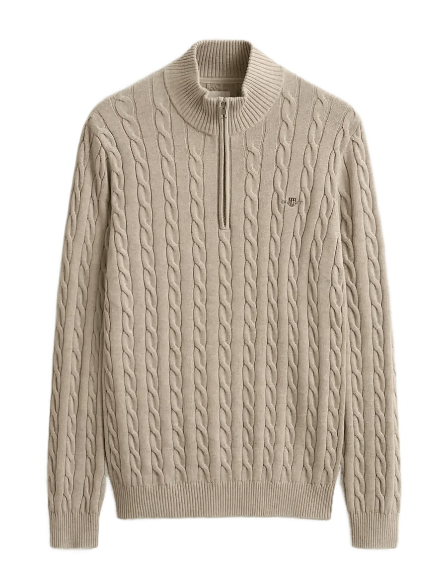 Gant - Cable Knit Half-Zip Sweater - poolpika lukuga džemprid - oat melange - 1