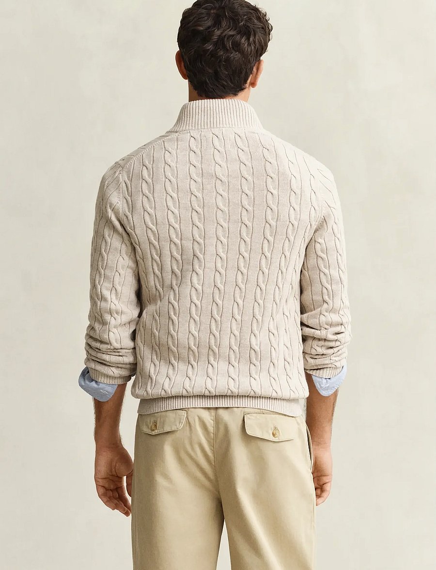 Gant - Cable Knit Half-Zip Sweater - poolpika lukuga džemprid - oat melange - 2