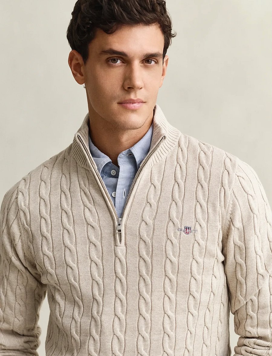 Gant - Cable Knit Half-Zip Sweater - poolpika lukuga džemprid - oat melange - 3