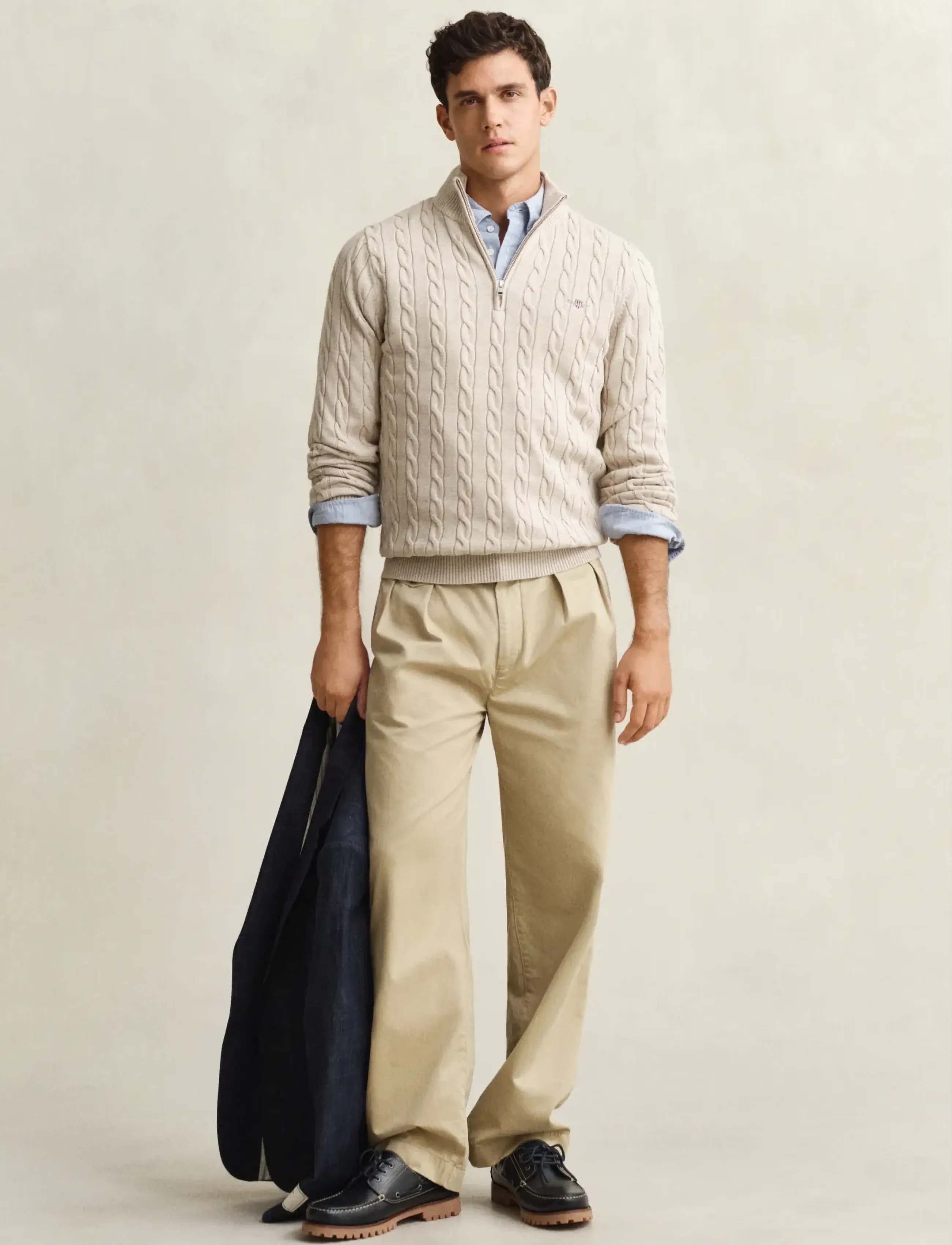 Gant - COTTON CABLE HALF ZIP - truien met halve rits - oat melange - 4