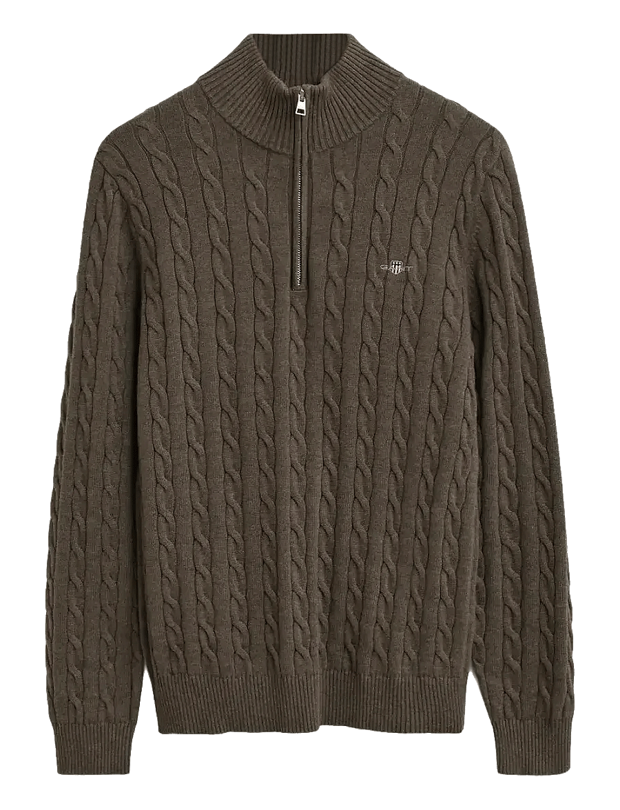 Gant - Cable Knit Half-Zip Sweater - halfzip strik - seawood melange - 1