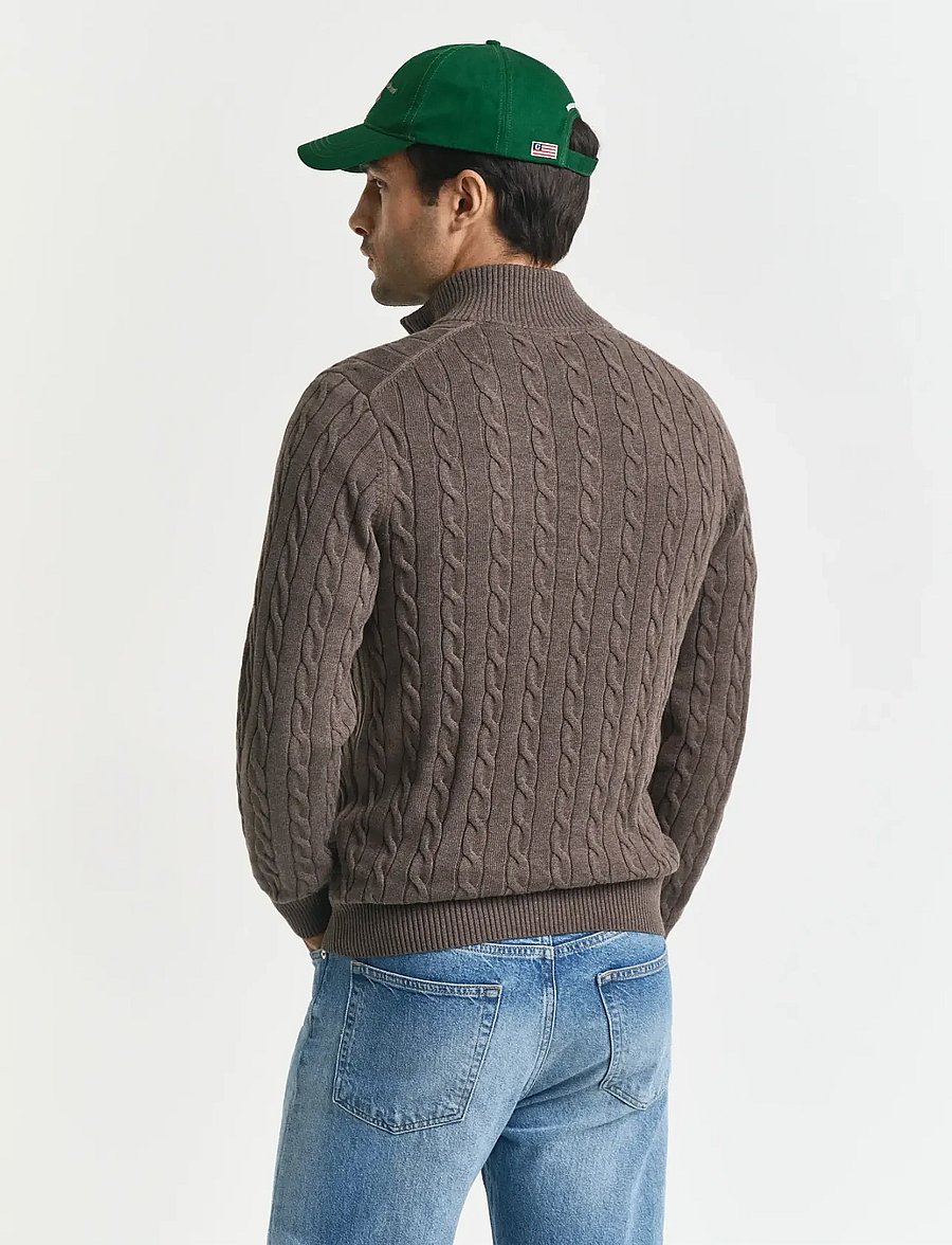 Gant - Cable Knit Half-Zip Sweater - halfzip strik - seawood melange - 2