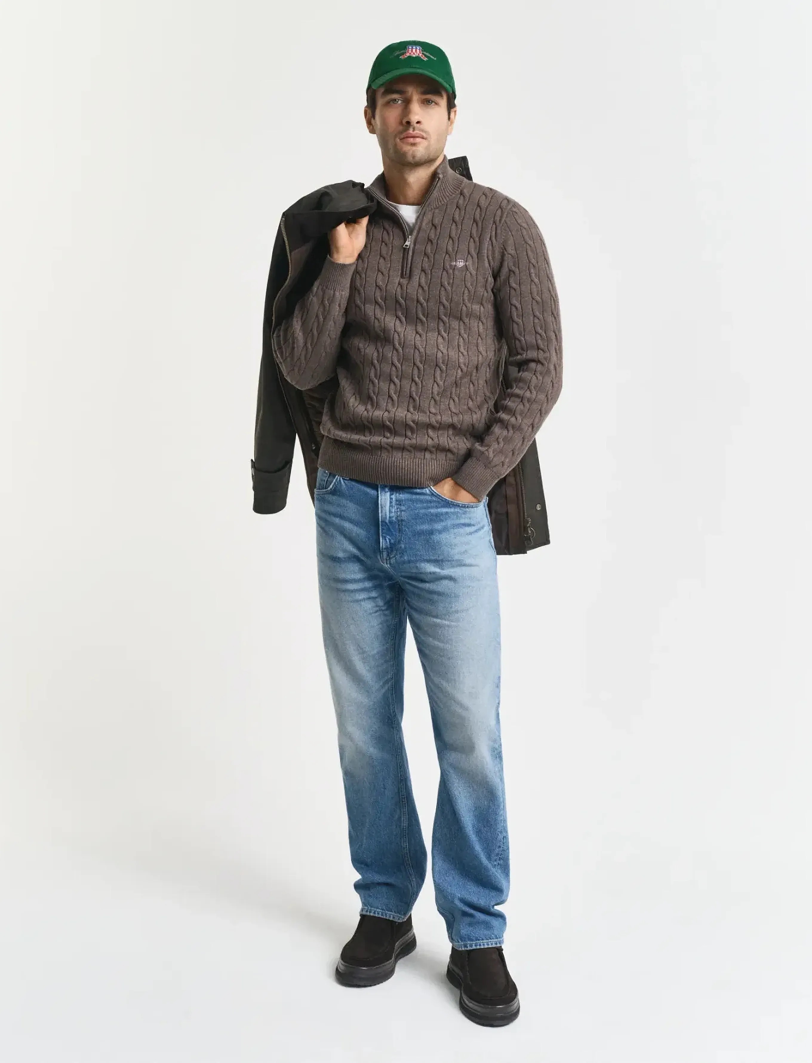 Gant - COTTON CABLE HALF ZIP - half zip jumpers - seawood melange - 4