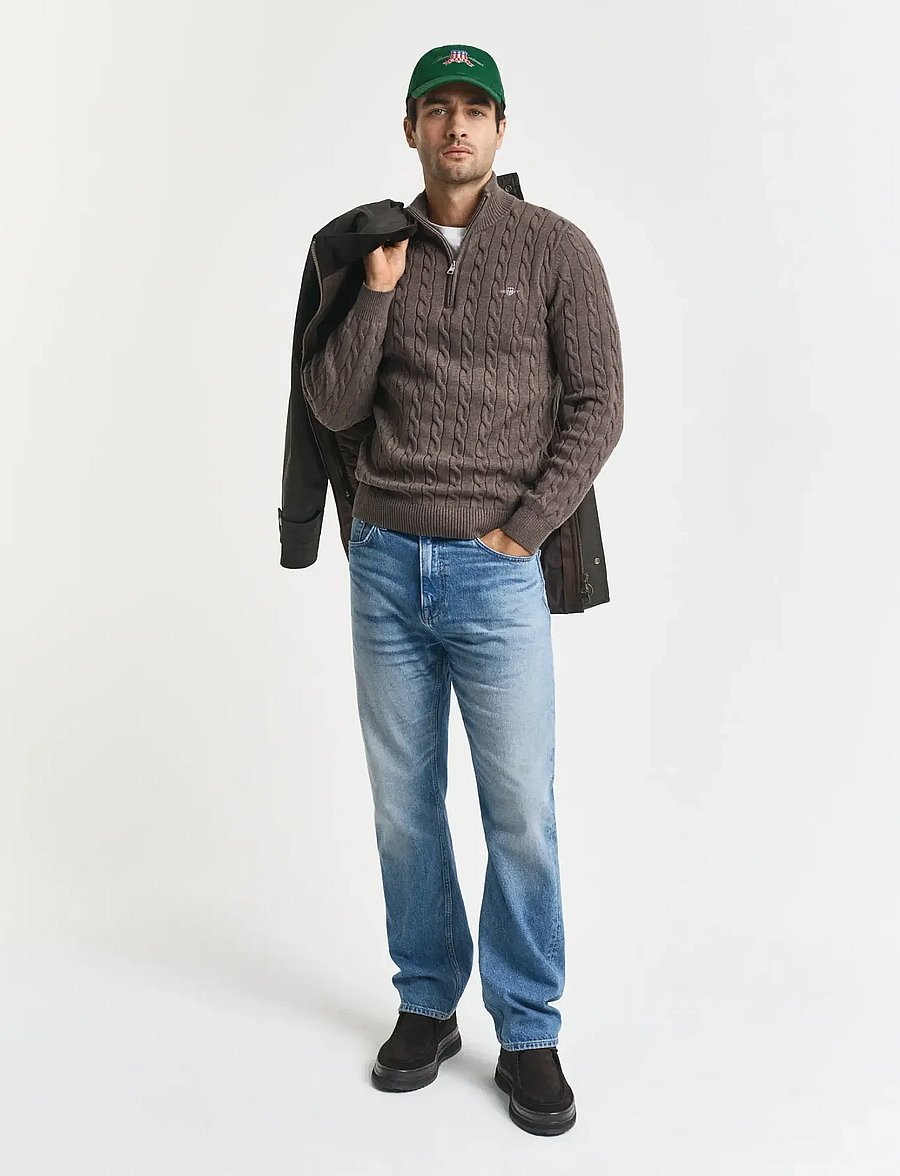 Gant - Cable Knit Half-Zip Sweater - halfzip strik - seawood melange - 4