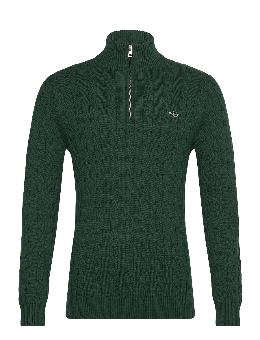 Gant - Cable Knit Half-Zip Sweater - pullover mit halbem reißverschluss - tartan green - 1