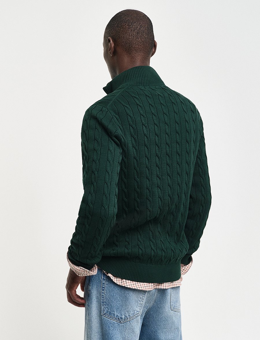 Gant - Cable Knit Half-Zip Sweater - pullover mit halbem reißverschluss - tartan green - 3