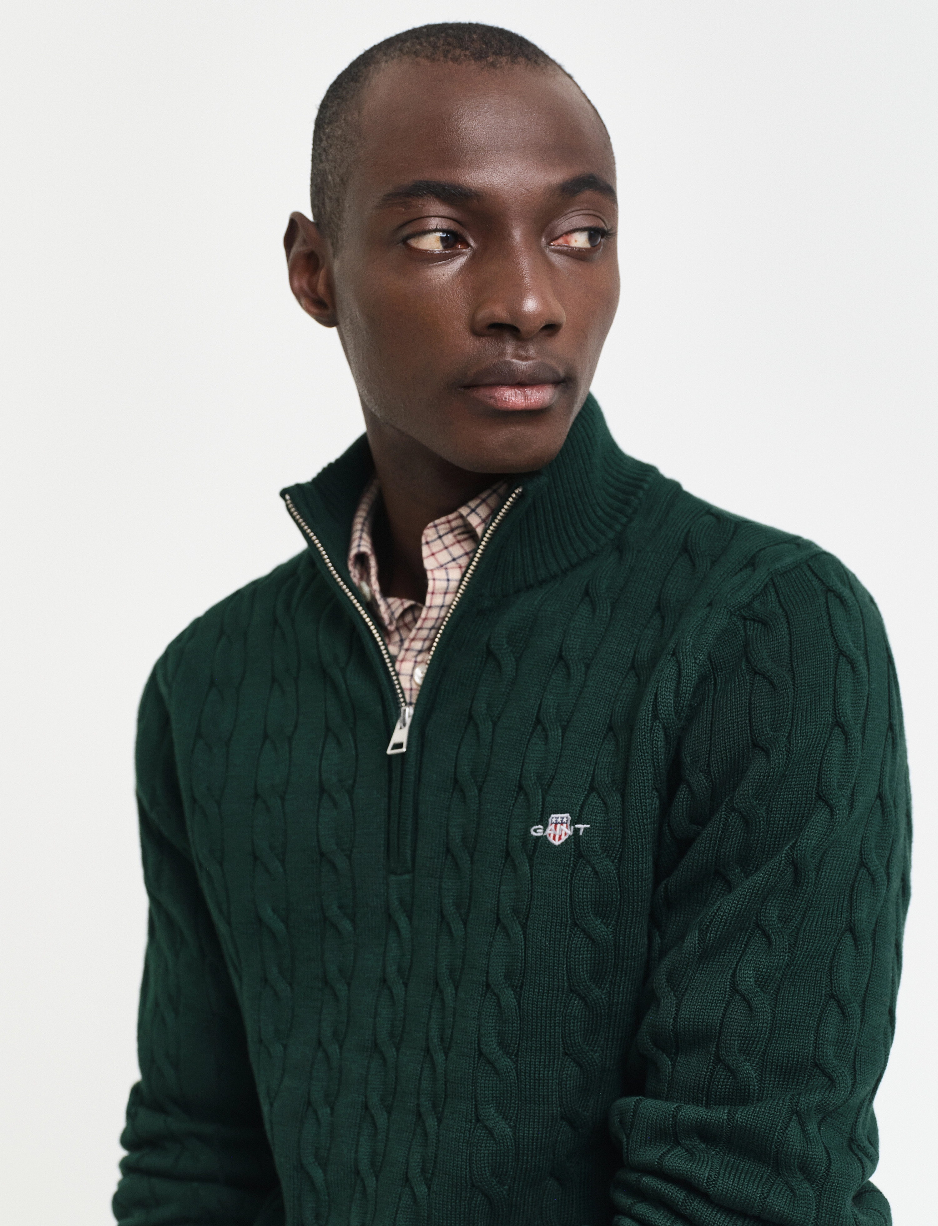 Gant - Cable Knit Half-Zip Sweater - pullover mit halbem reißverschluss - tartan green - 4