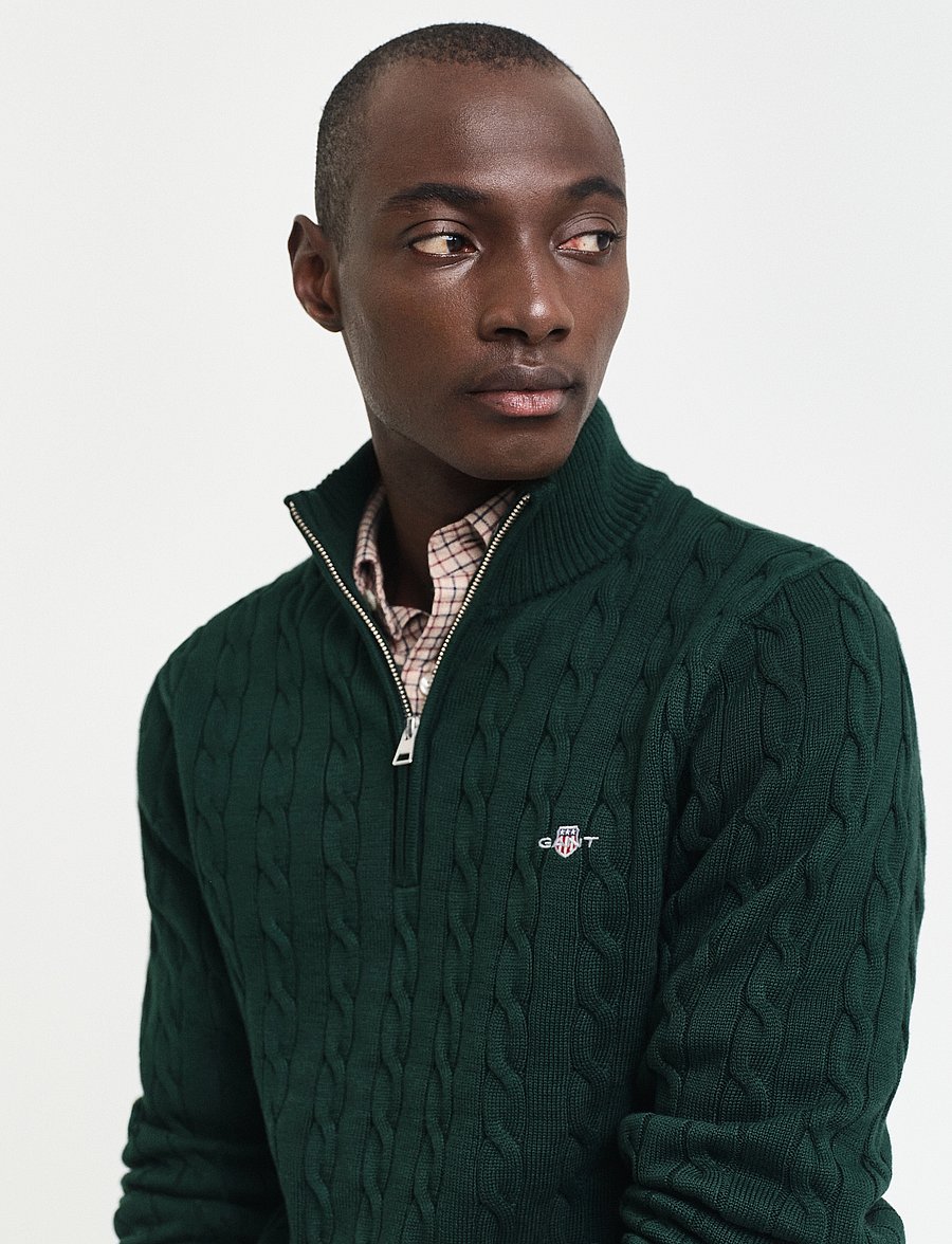Gant - Cable Knit Half-Zip Sweater - pullover mit halbem reißverschluss - tartan green - 4
