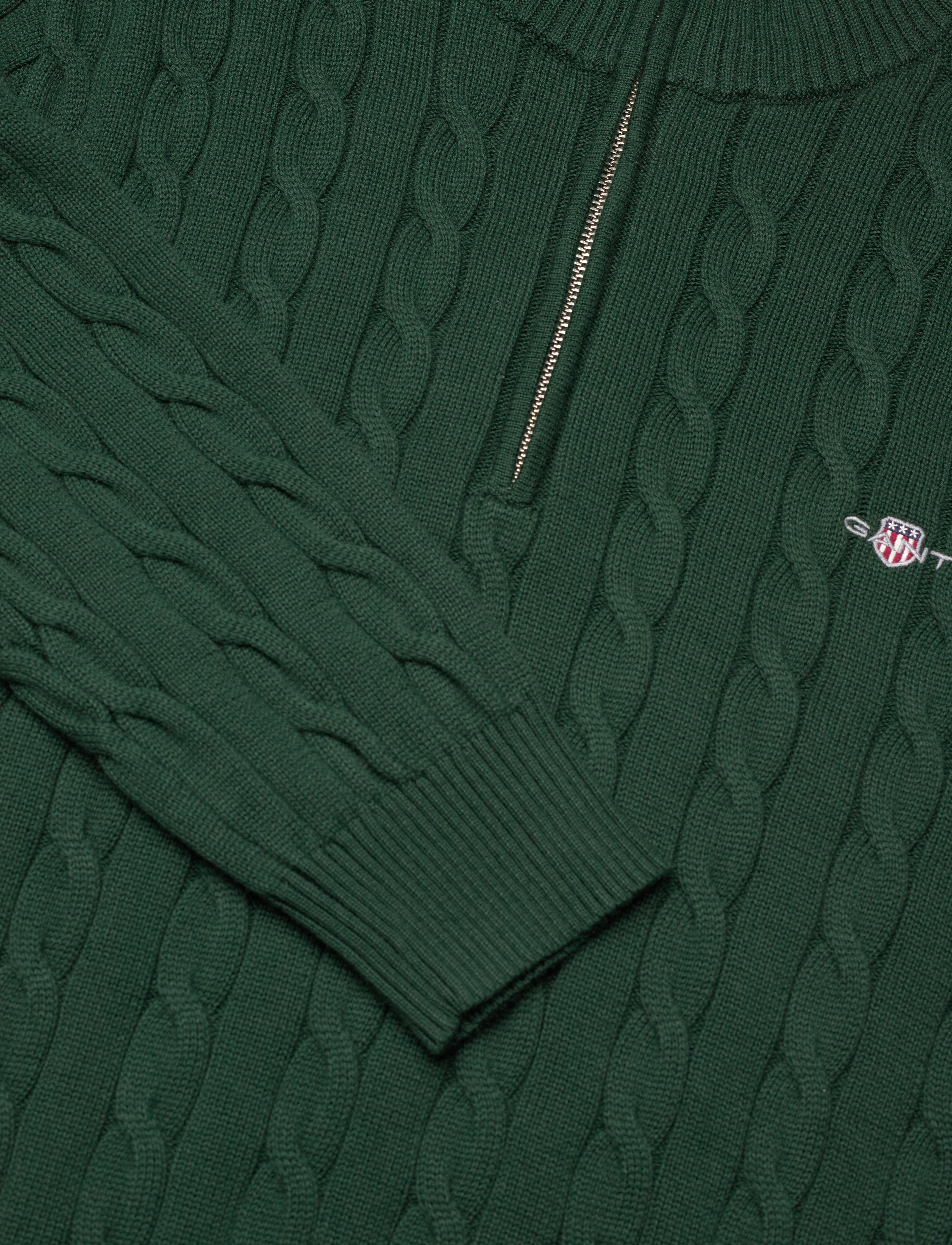 Gant - Cable Knit Half-Zip Sweater - pullover mit halbem reißverschluss - tartan green - 5