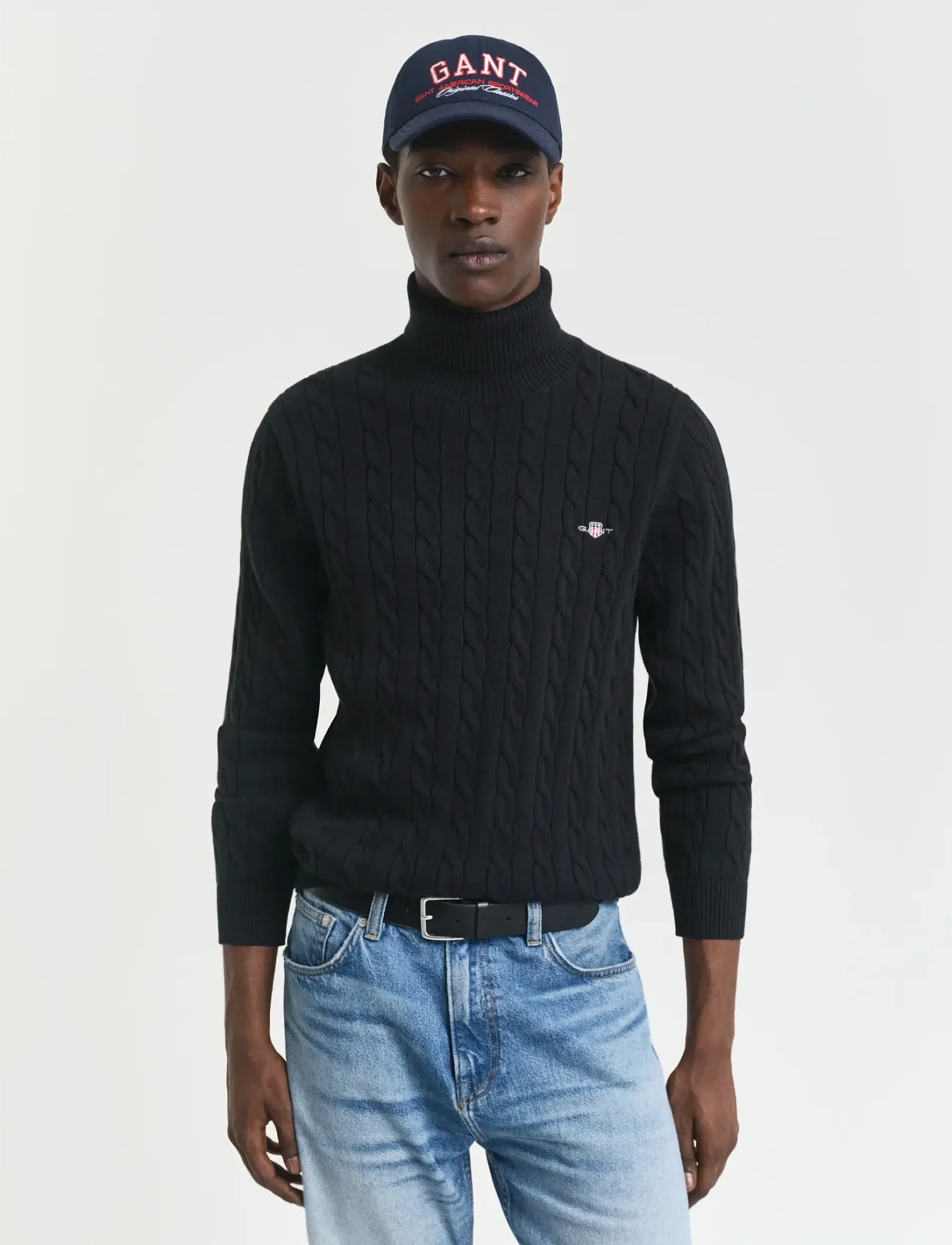 Gant Cotton Cable Turtle Neck, XL, Black, Strik > Rullekraves, Herre