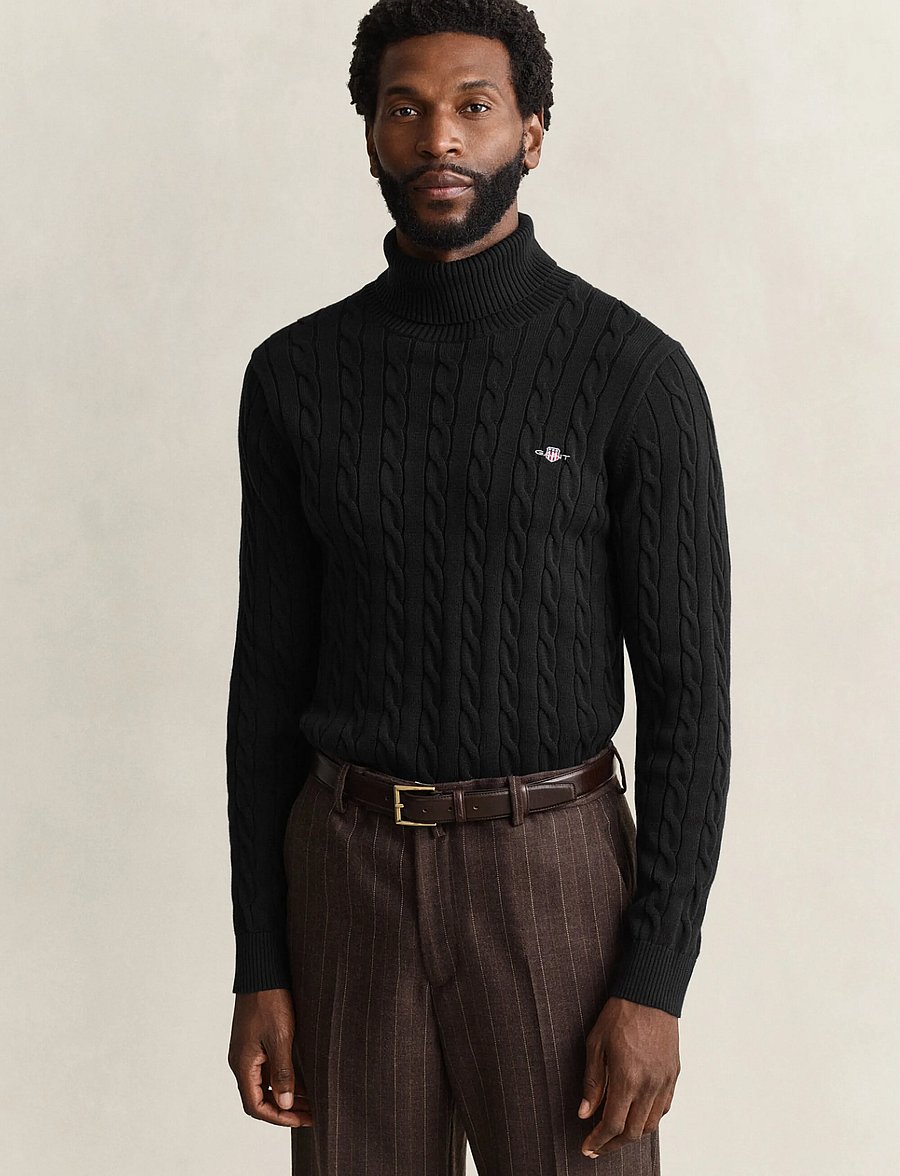 Gant - COTTON CABLE TURTLE NECK - kõrge kaelusega - black - 0