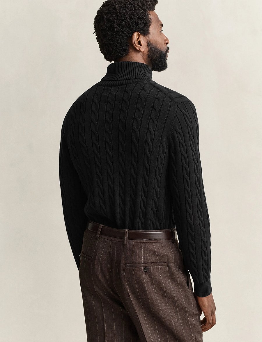 Gant - COTTON CABLE TURTLE NECK - kõrge kaelusega - black - 3