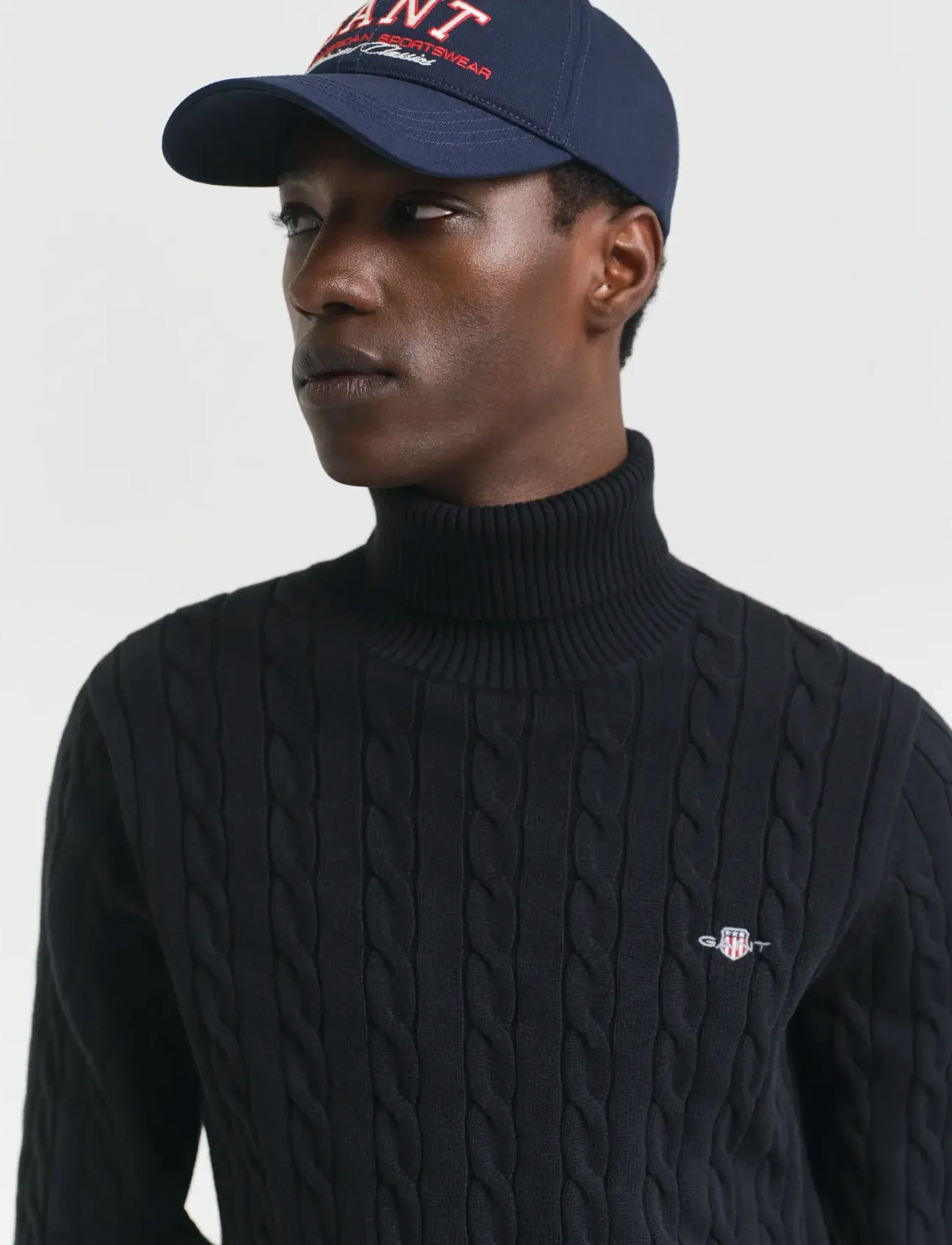 Gant - COTTON CABLE TURTLE NECK - kõrge kaelusega džemprid - black - 4