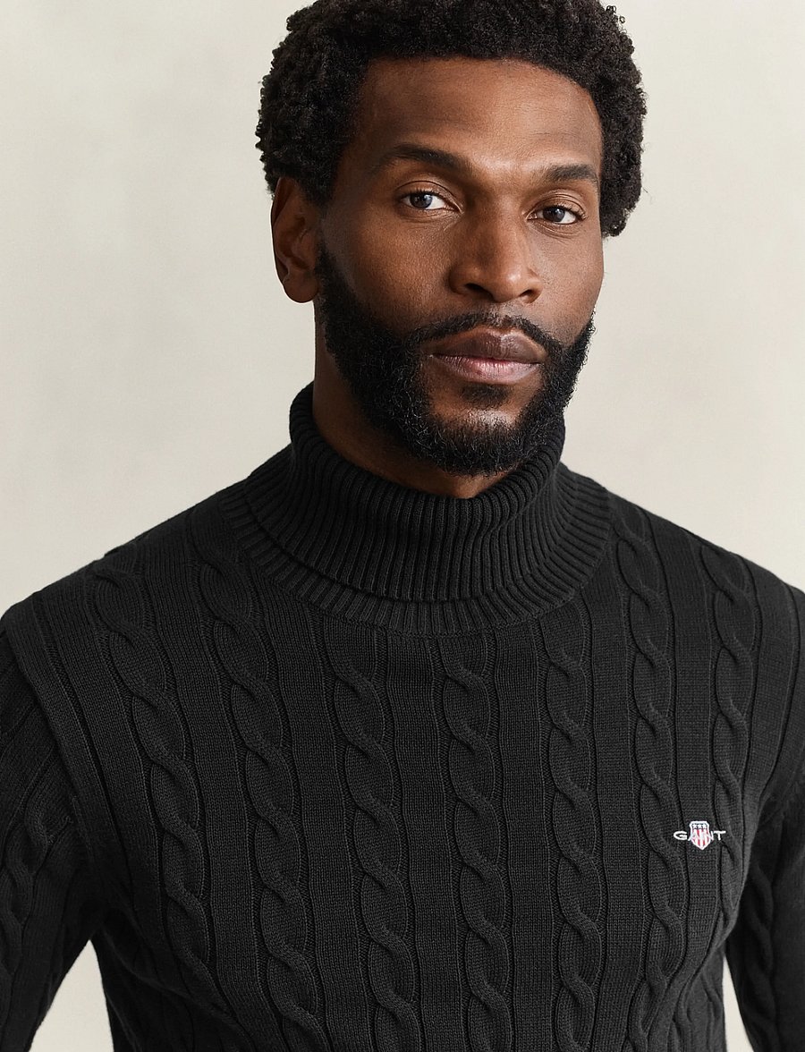 Gant - COTTON CABLE TURTLE NECK - kõrge kaelusega - black - 4