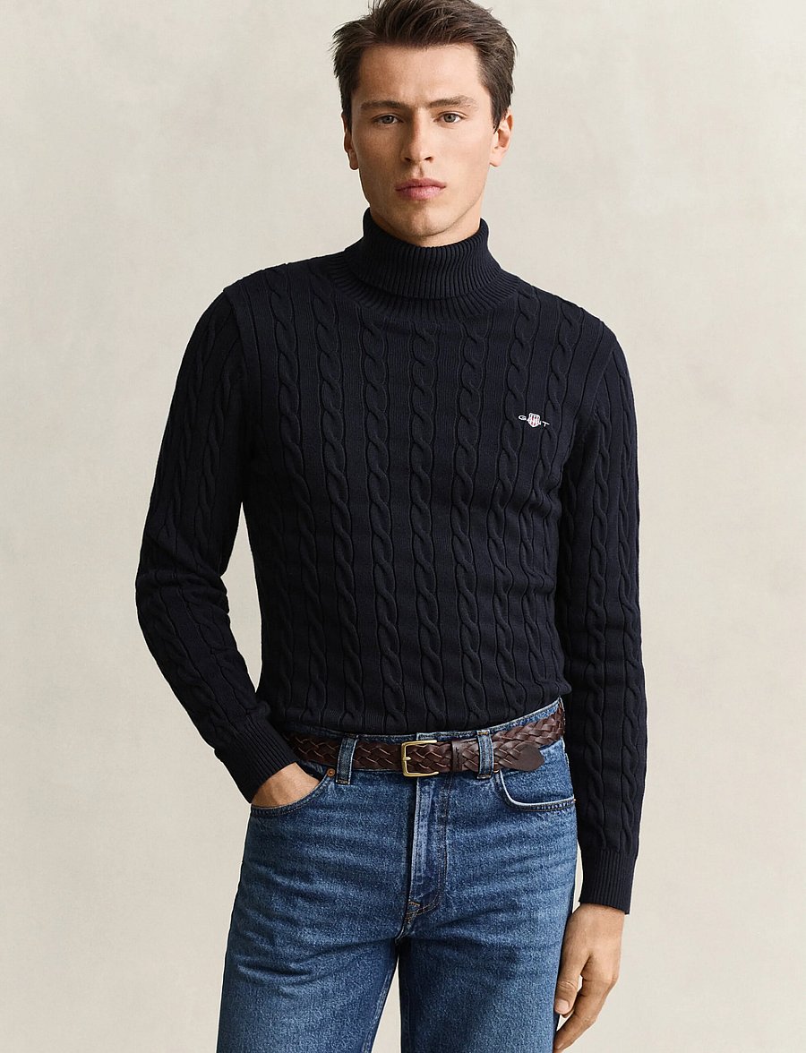 Gant - COTTON CABLE TURTLE NECK - rullekraver - evening blue - 0