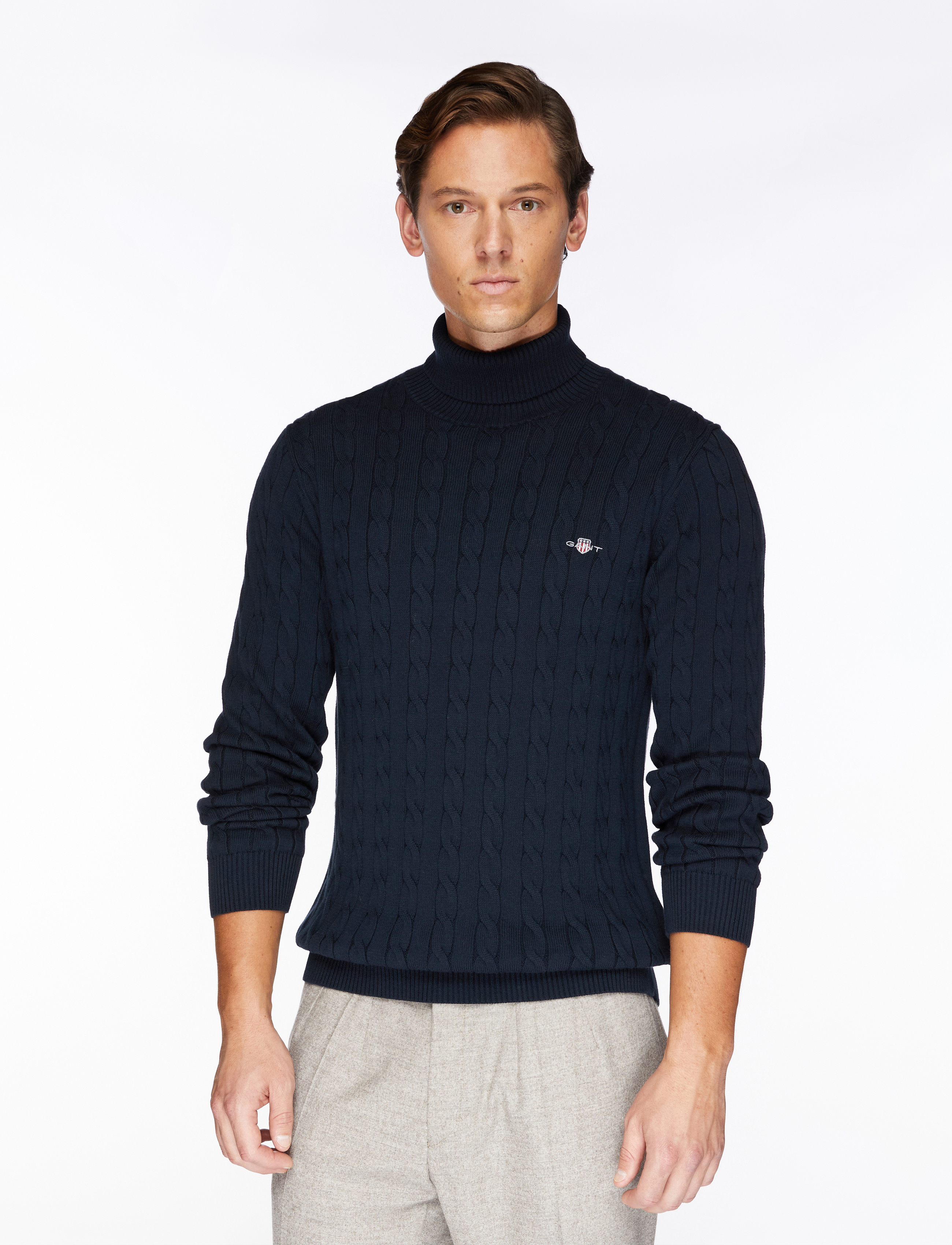 GANT COTTON CABLE TURTLE NECK - Polokrage - EVENING BLUE / navy