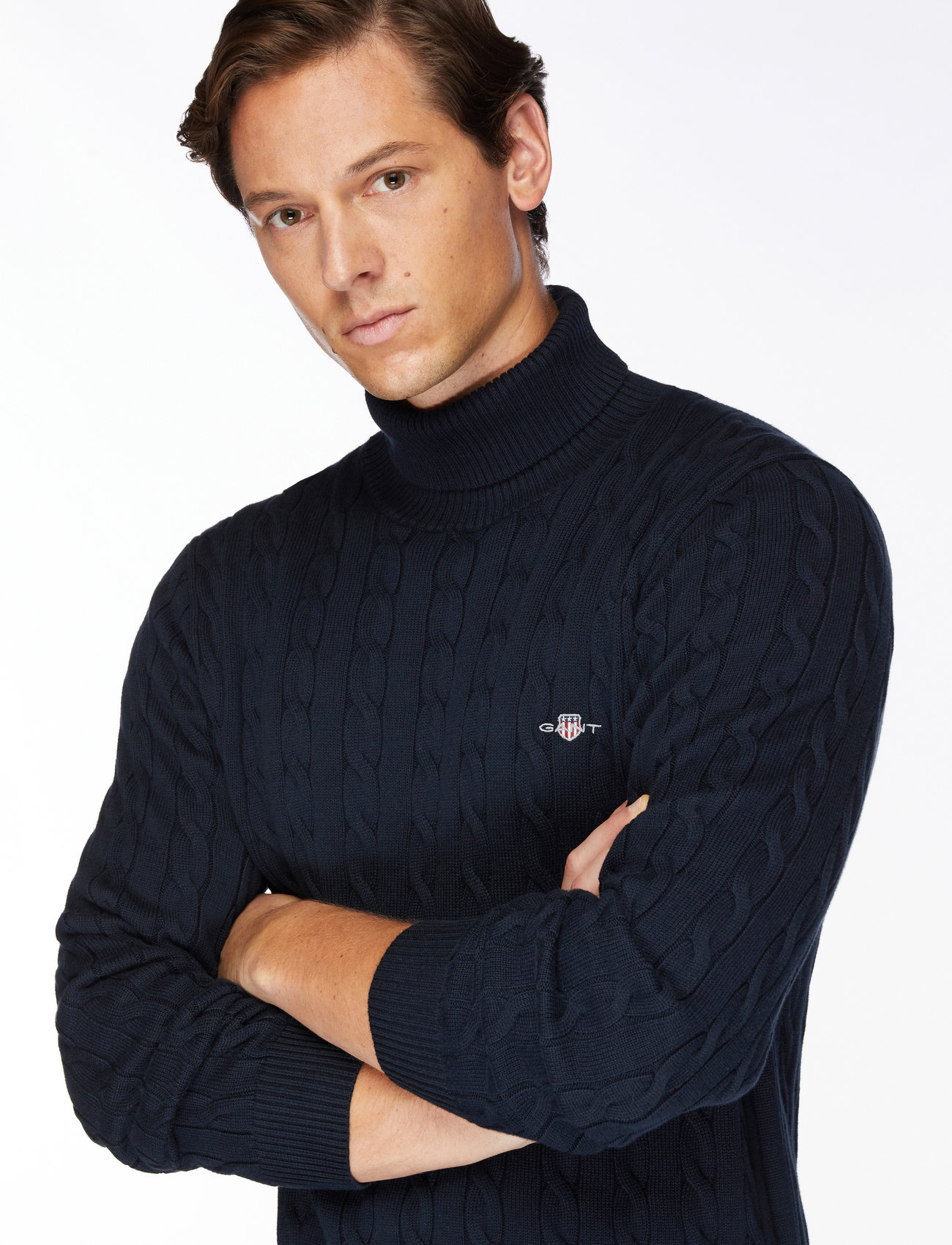 GANT Cotton Cable C-neck Pullover trui heren, Tartan Green, L