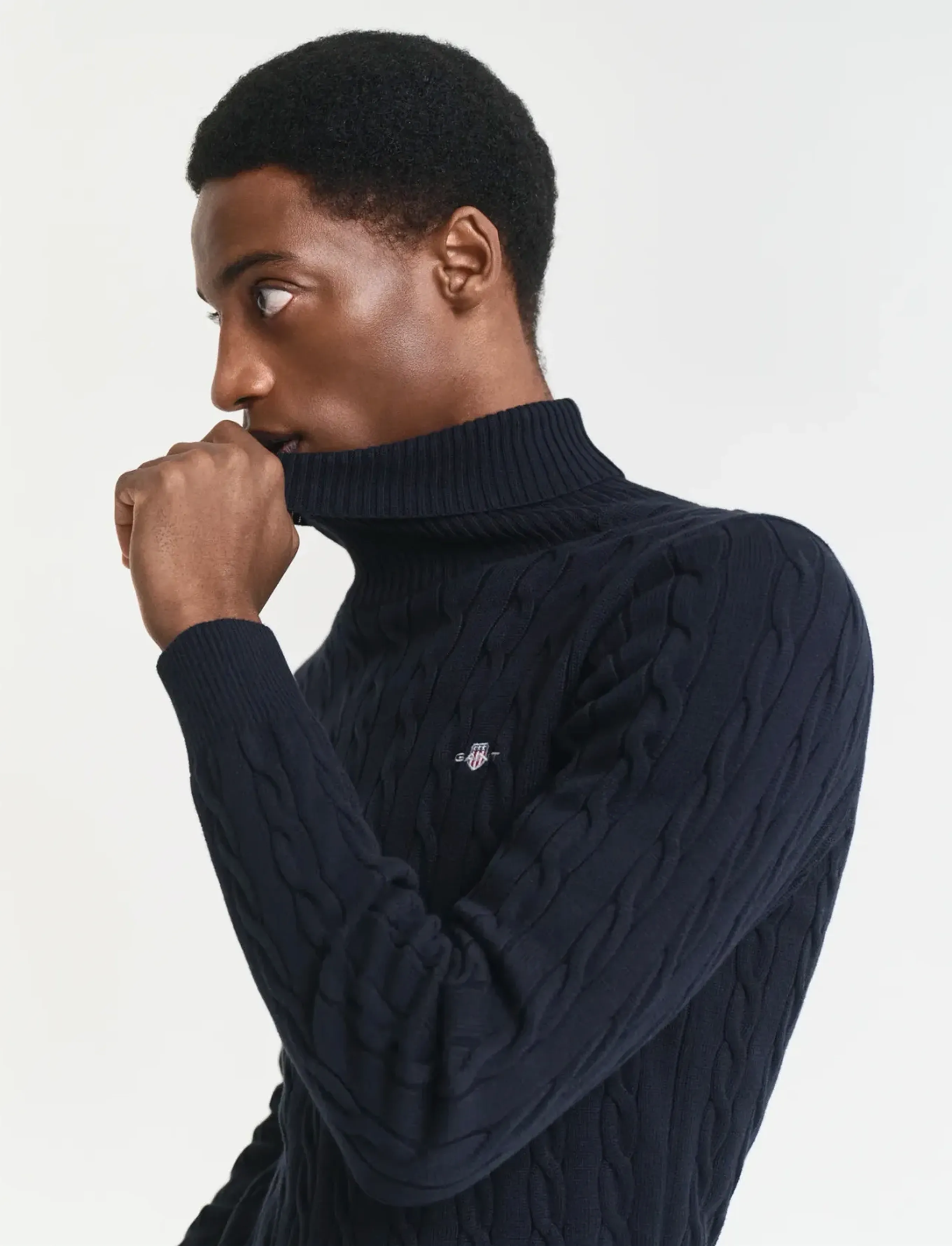 Gant - COTTON CABLE TURTLE NECK - rullekraver - evening blue - 5