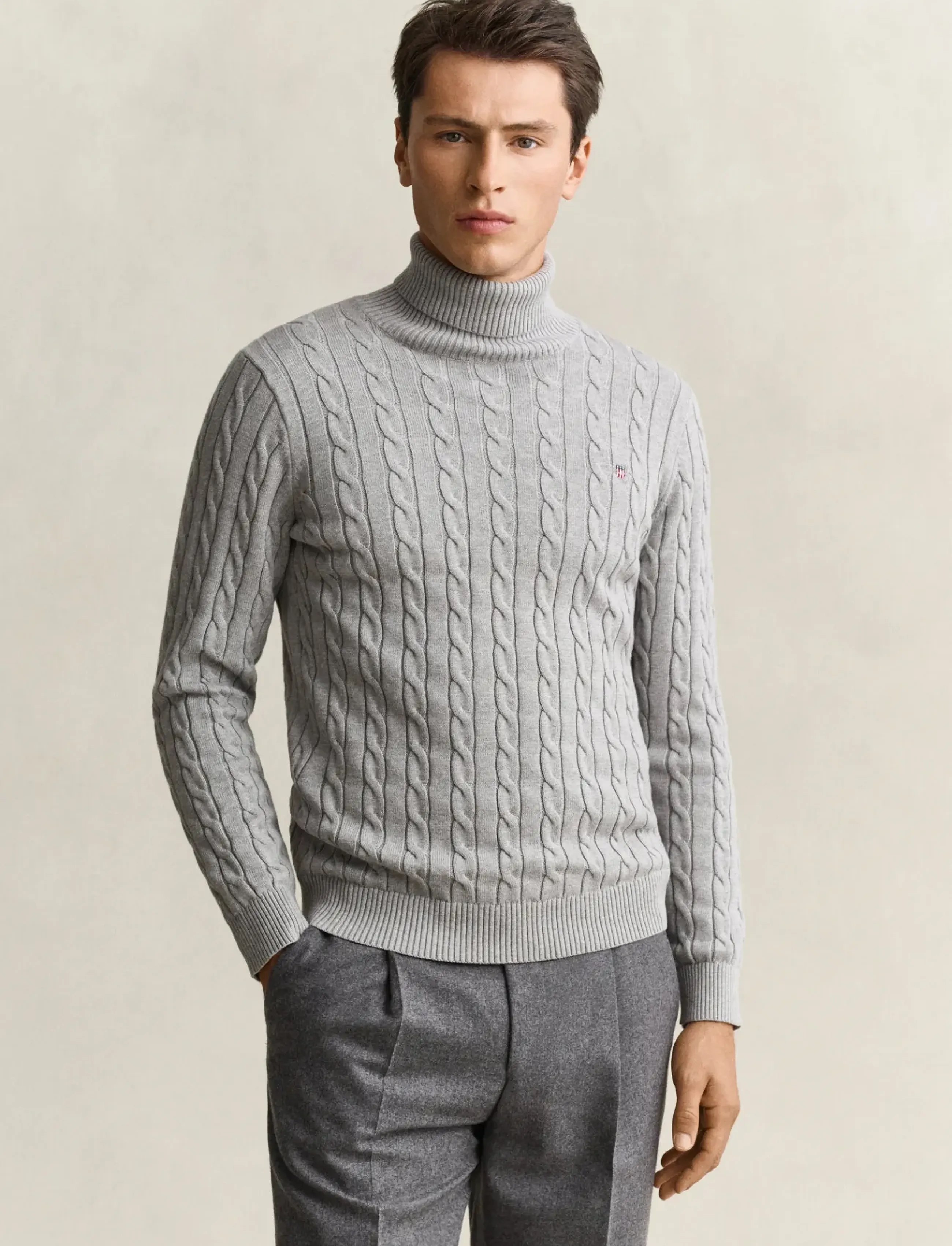 Gant - COTTON CABLE TURTLE NECK - sügisesed riided - grey melange - 0