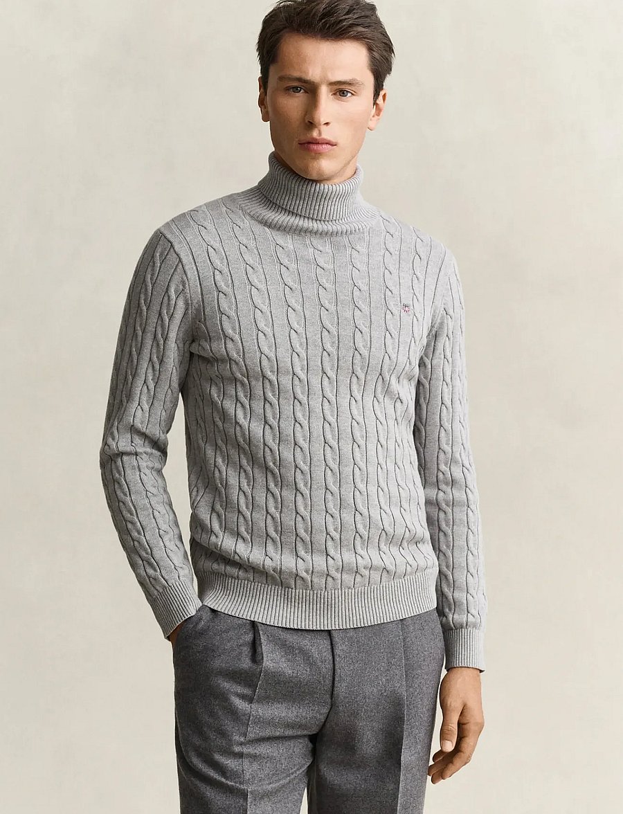 Gant - COTTON CABLE TURTLE NECK - rollkragenpullover - grey melange - 0