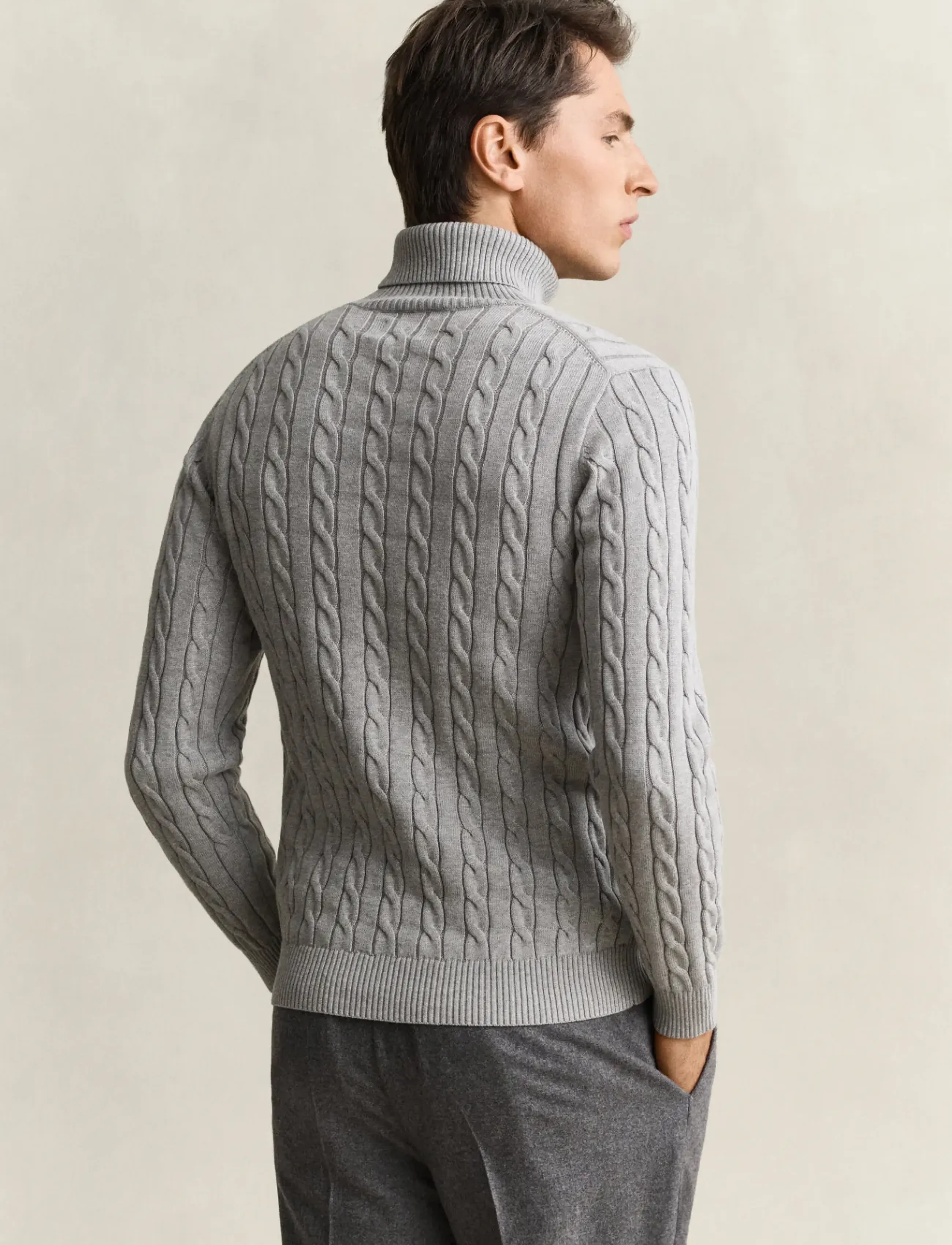 Gant - COTTON CABLE TURTLE NECK - sügisesed riided - grey melange - 2