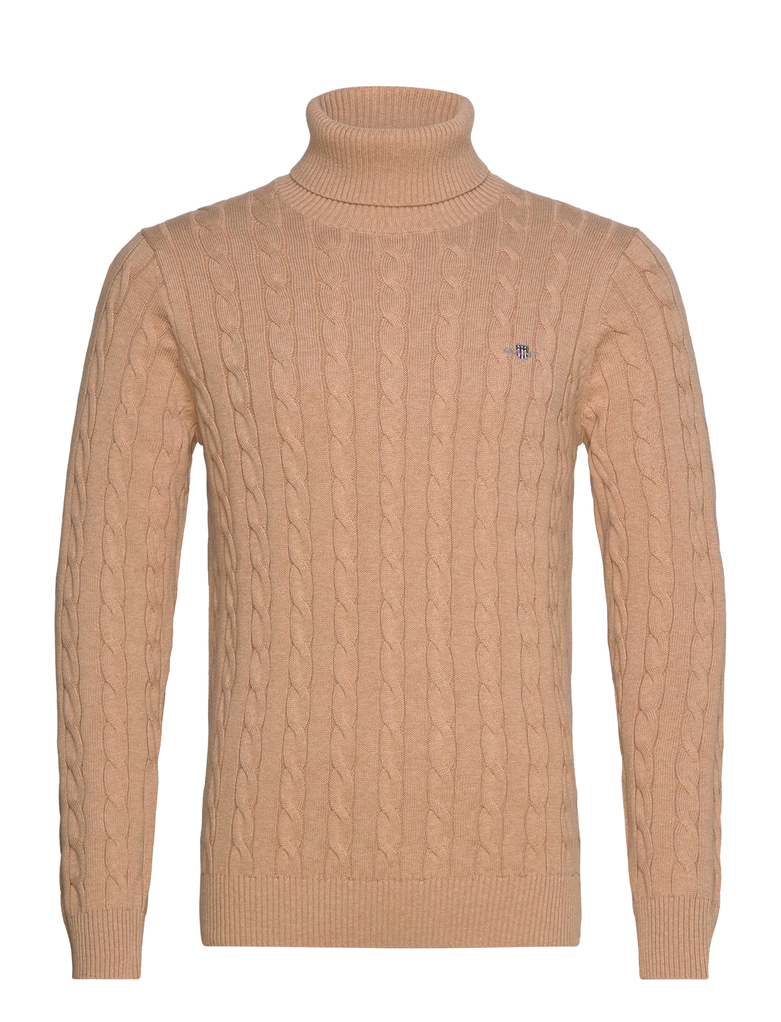 Gant COTTON CABLE TURTLE NECK - Gant - KHAKI MELANGE / beige