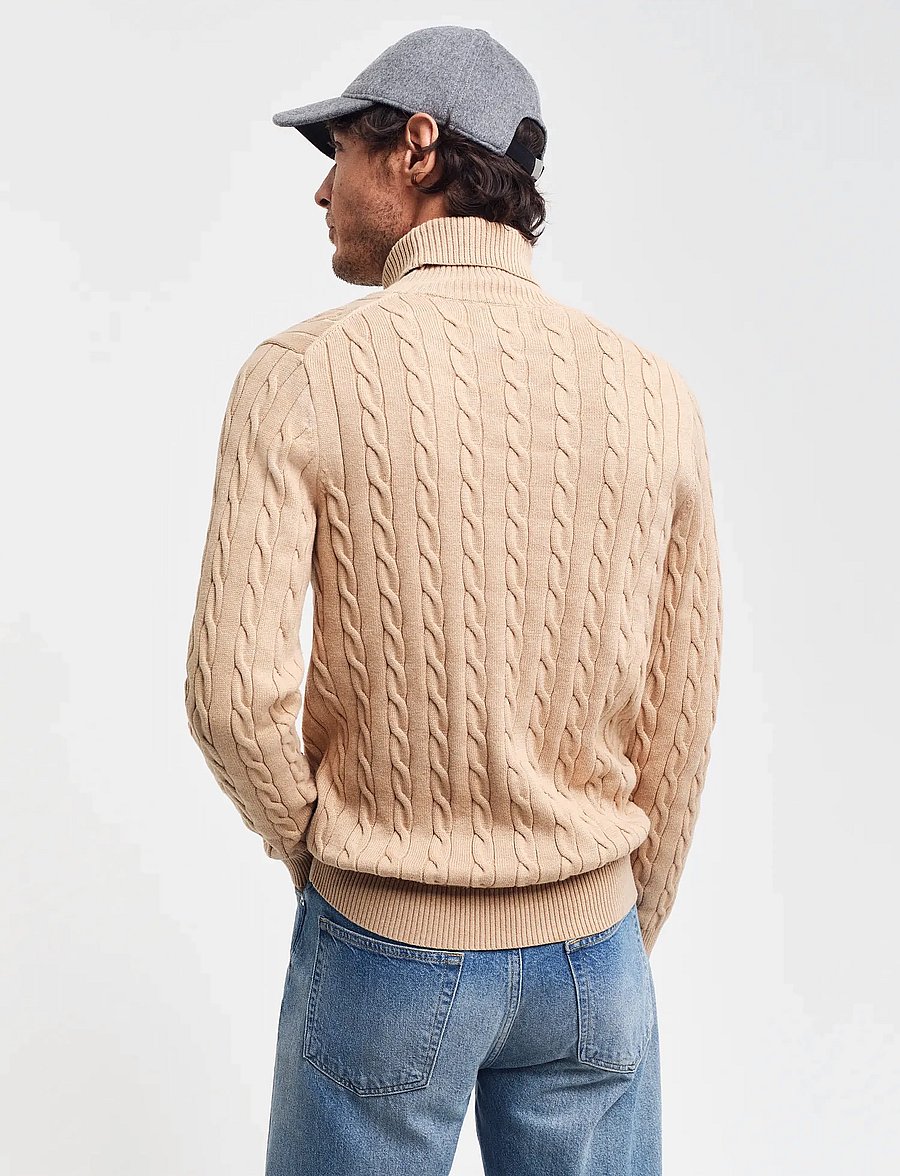 Gant - COTTON CABLE TURTLE NECK - rollkragenpullover - khaki melange - 3