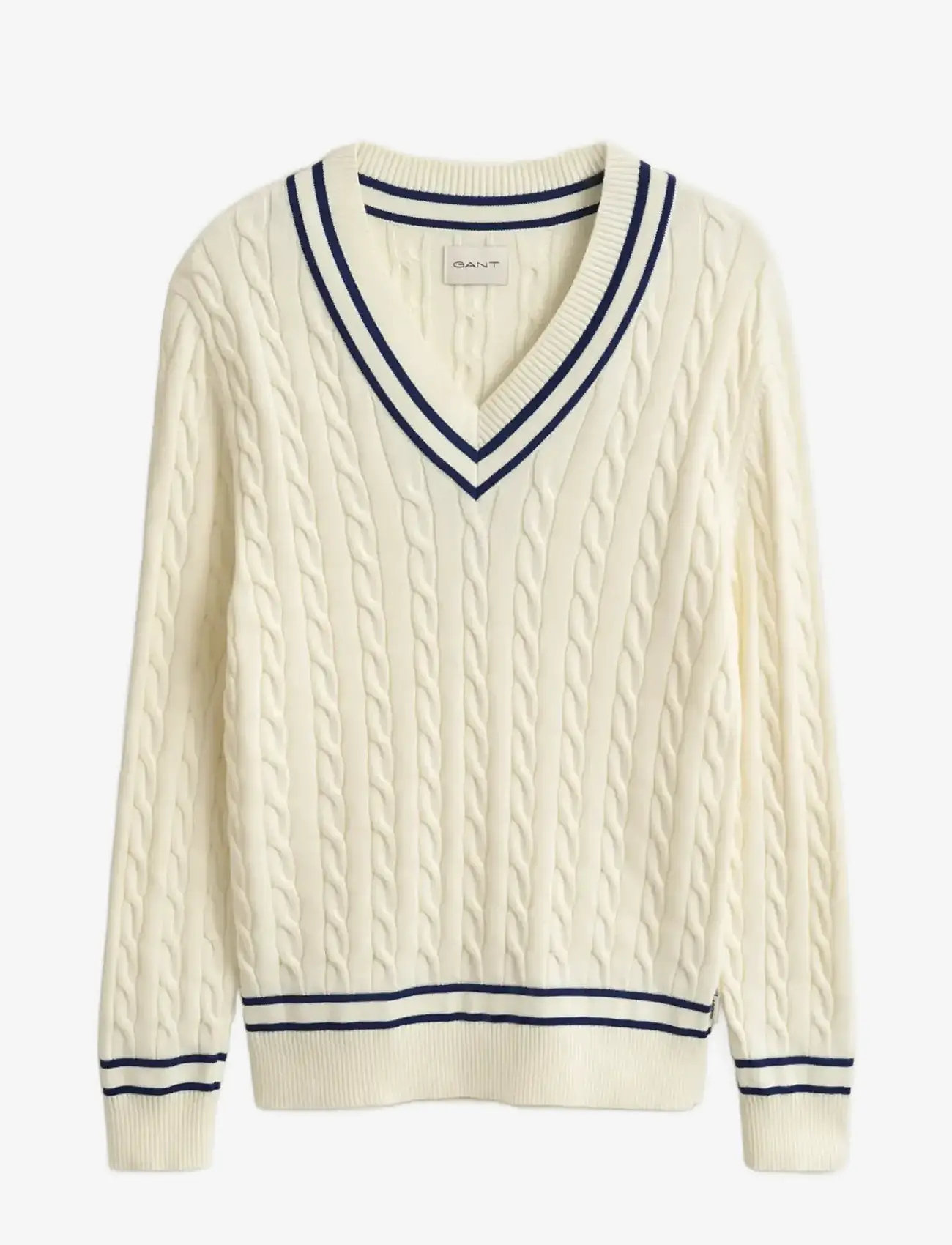 GANT - COTTON CABLE V-NECK - v-ausschnitt - cream - 1