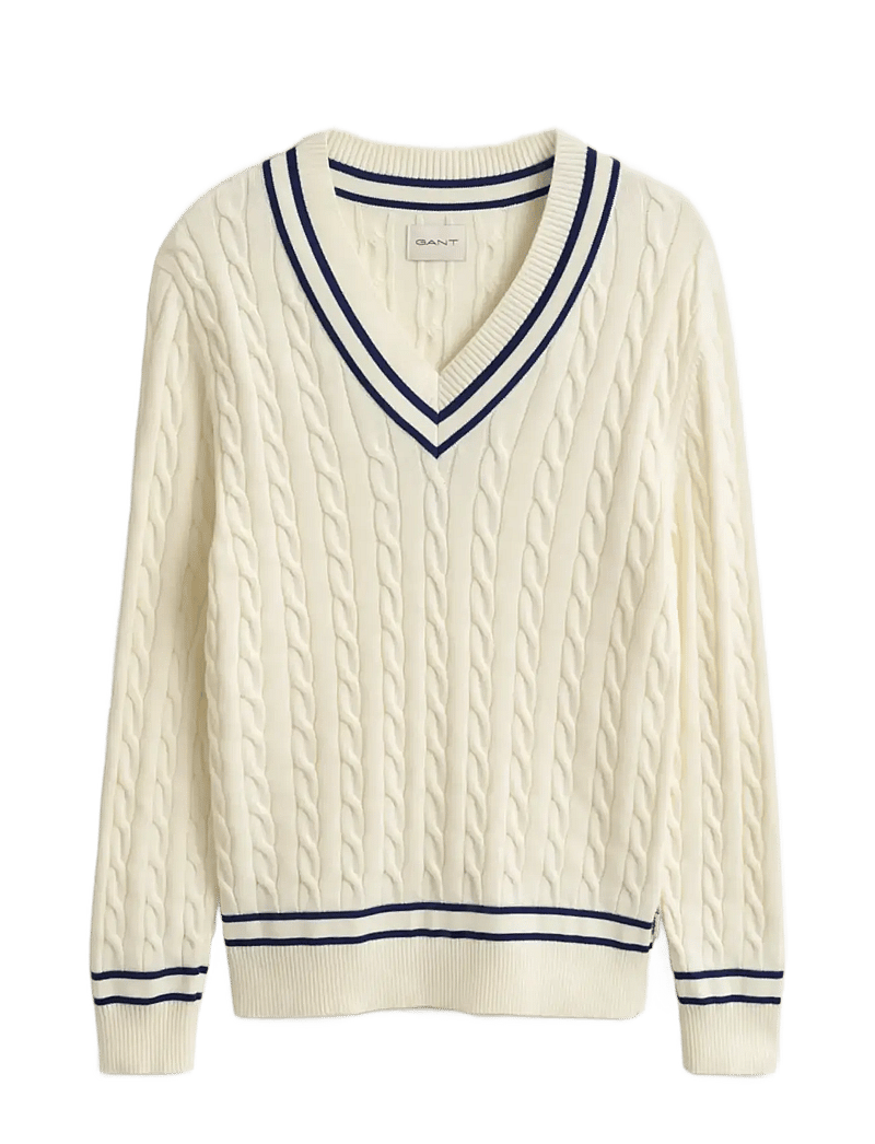 GANT - COTTON CABLE V-NECK - v-ausschnitt - cream - 1