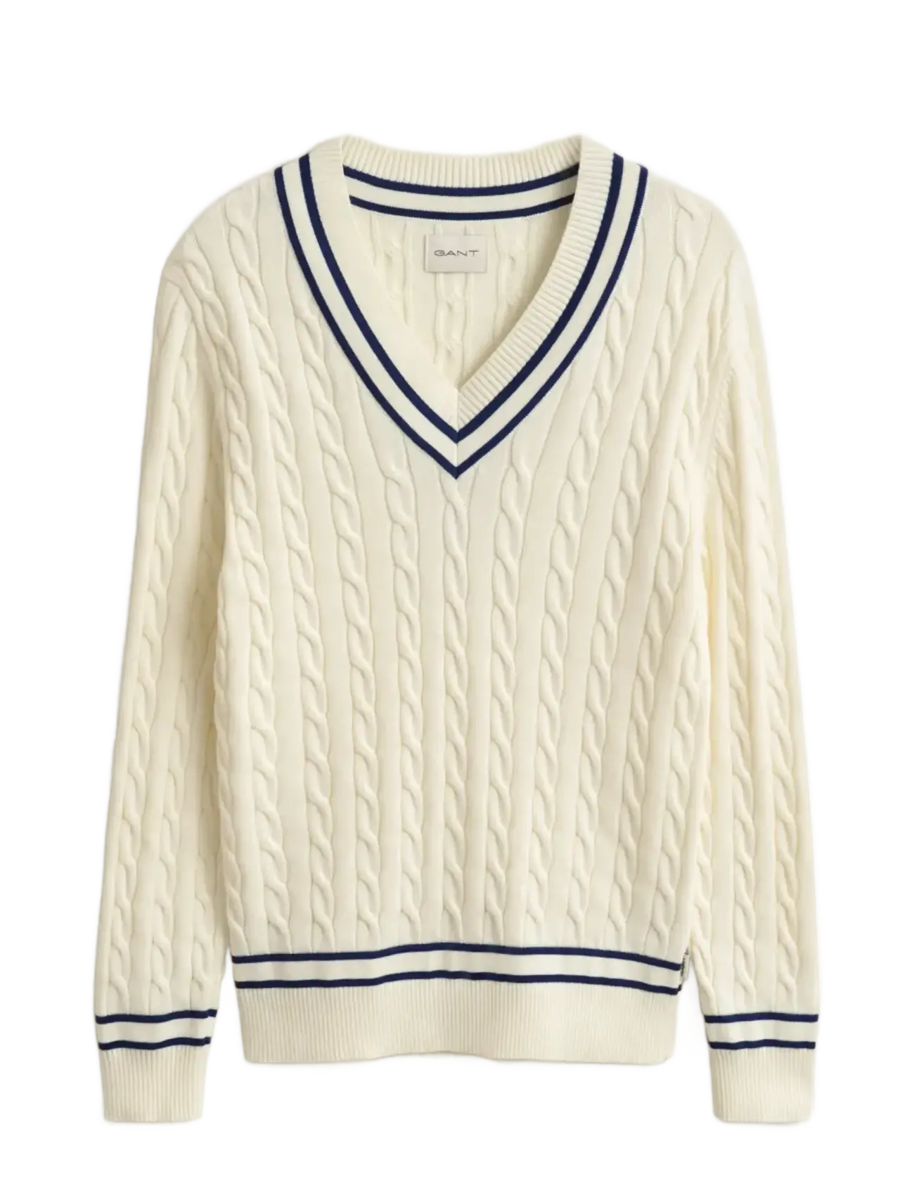 Gant - COTTON CABLE V-NECK - v-ausschnitt - cream - 1