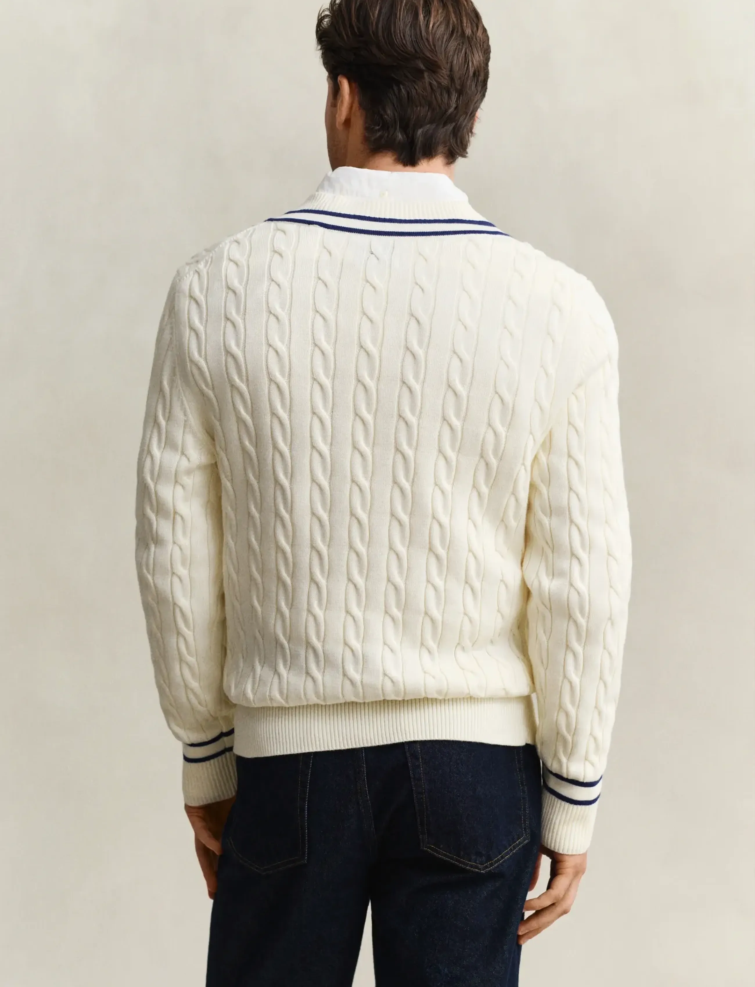 Gant - COTTON CABLE V-NECK - v-ausschnitt - cream - 2