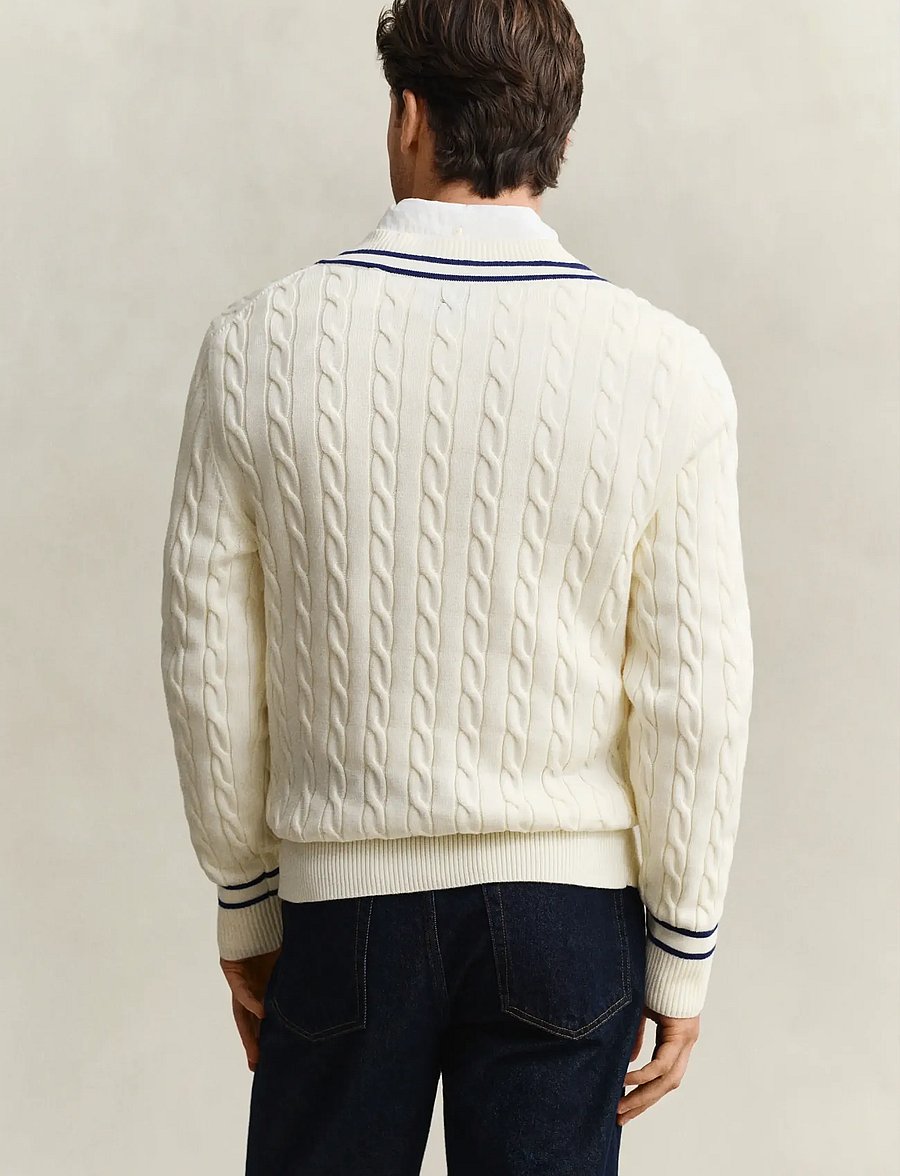 Gant - COTTON CABLE V-NECK - v-ausschnitt - cream - 2
