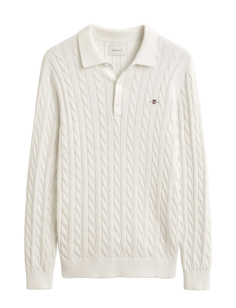 Gant - Classic Cable Knit Sweater - poloer i strik med lange ærmer - cream - 1