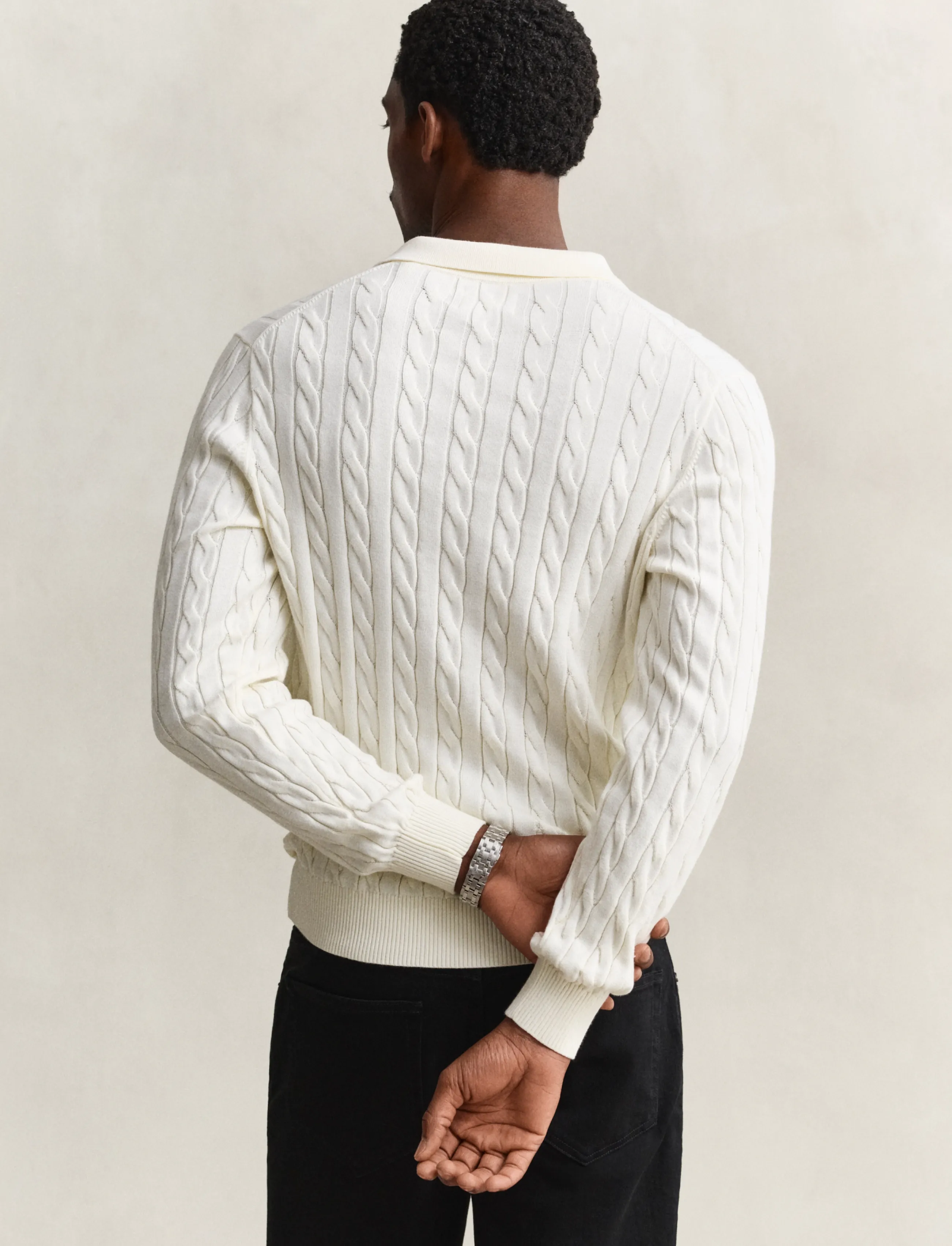 Gant - Classic Cable Knit Sweater - poloer i strik med lange ærmer - cream - 2