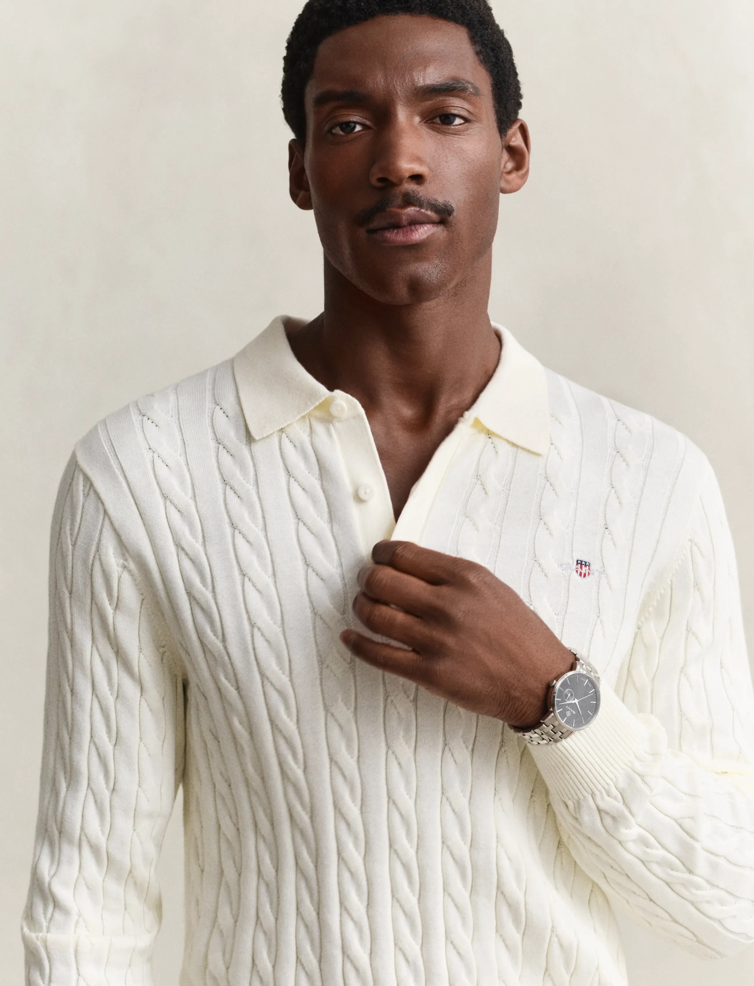 Gant - Classic Cable Knit Sweater - poloer i strik med lange ærmer - cream - 3