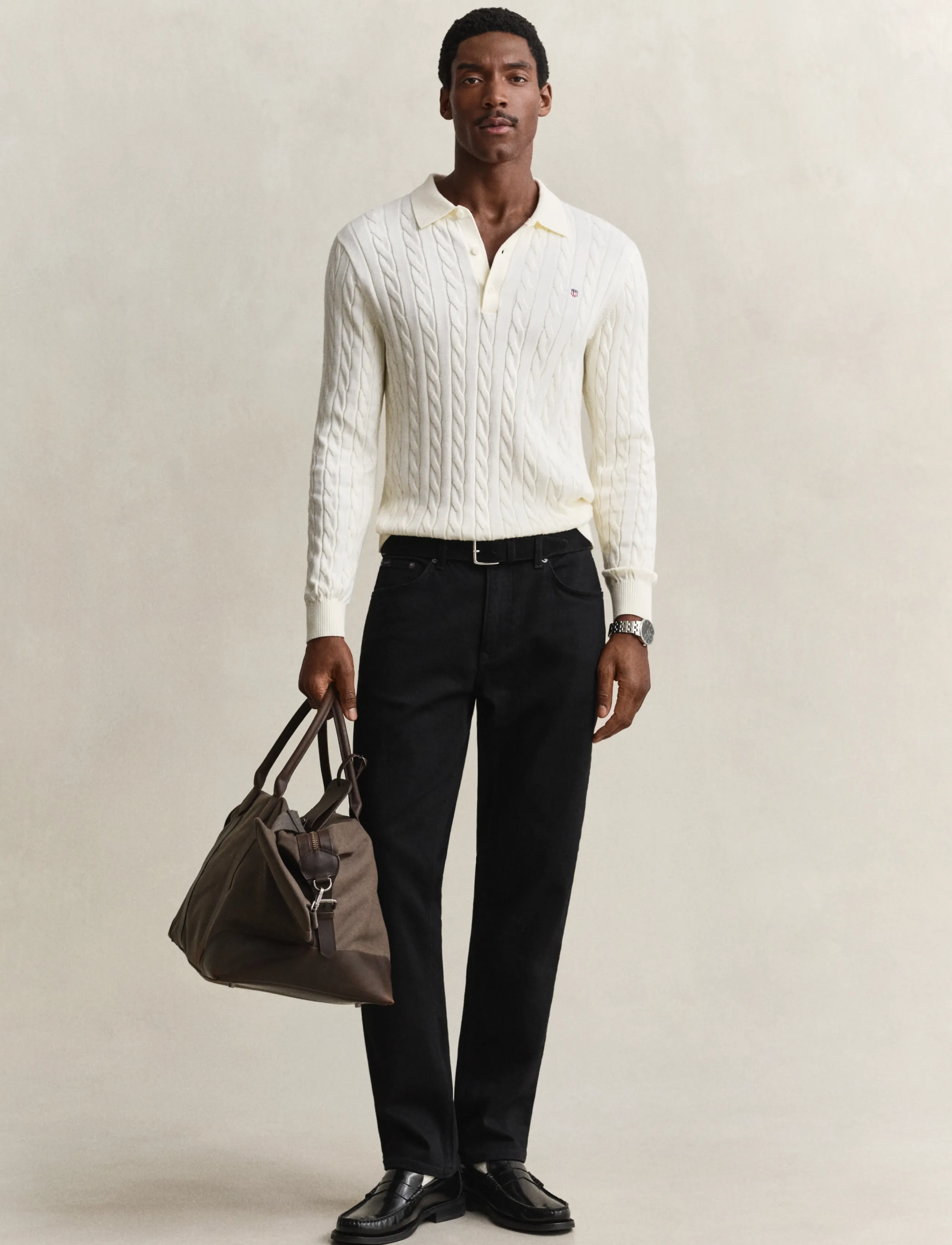 Gant - Classic Cable Knit Sweater - poloer i strik med lange ærmer - cream - 4
