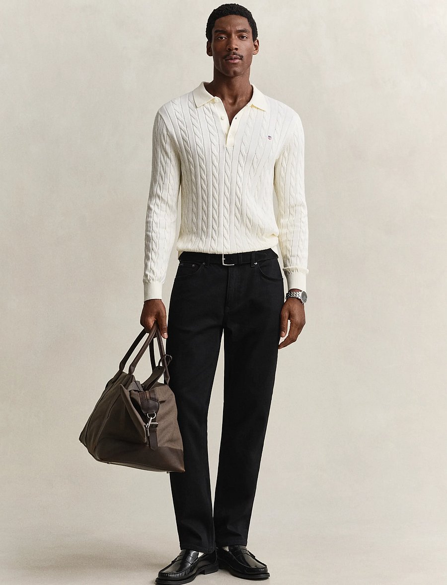 Gant - Classic Cable Knit Sweater - poloer i strik med lange ærmer - cream - 4