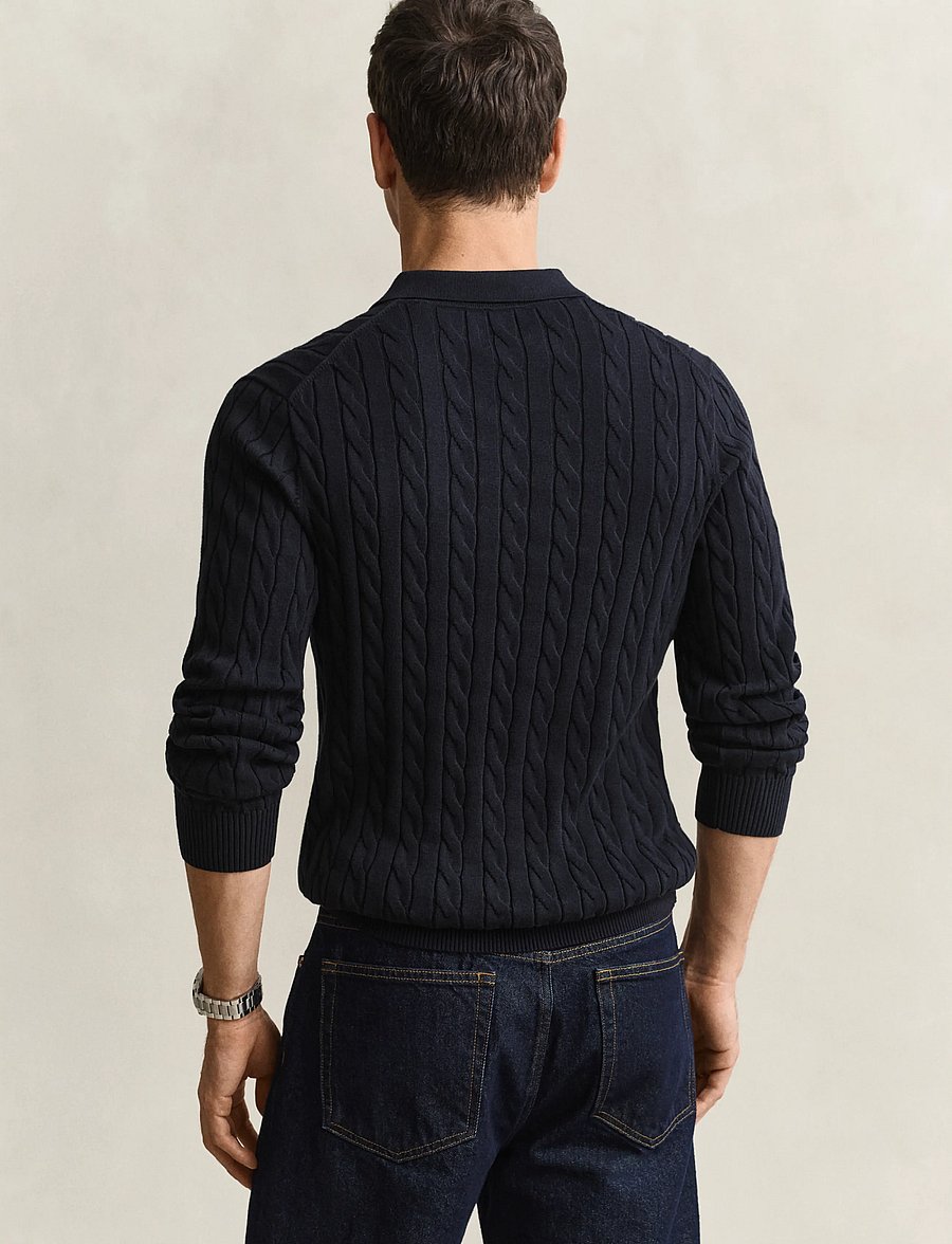 Gant - Classic Cable Knit Sweater - langärmelige strick-polohemden - evening blue - 2