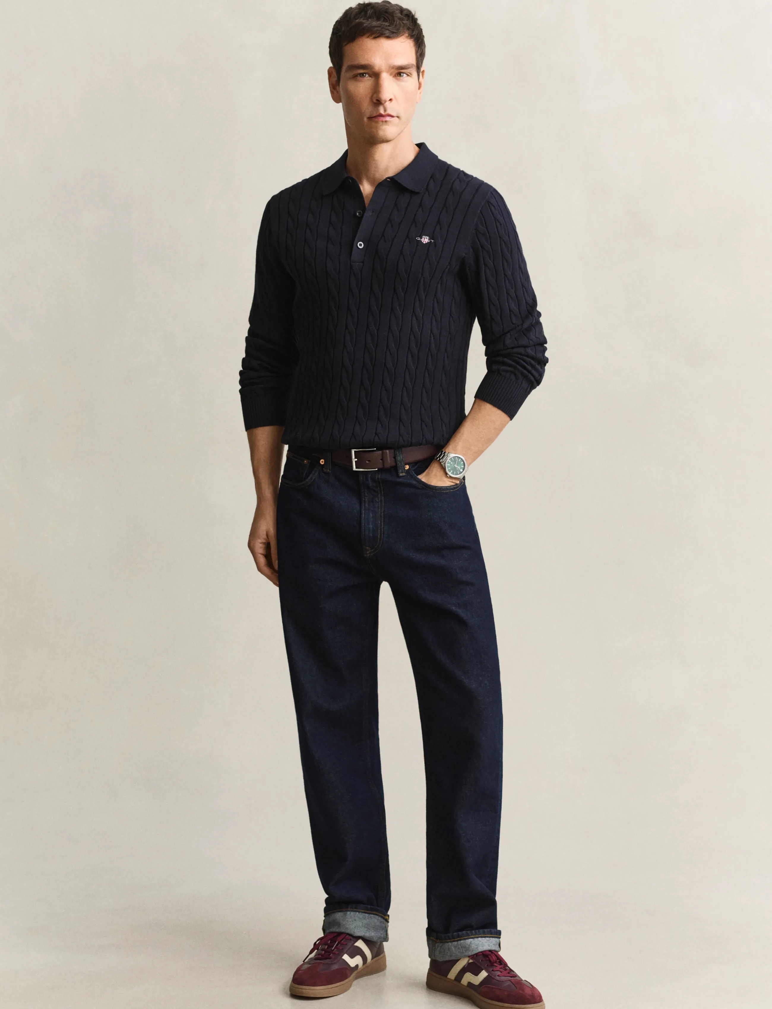 Gant - Classic Cable Knit Sweater - long-sleeved knitted polos - evening blue - 4