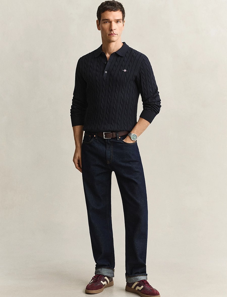 Gant - Classic Cable Knit Sweater - langärmelige strick-polohemden - evening blue - 4