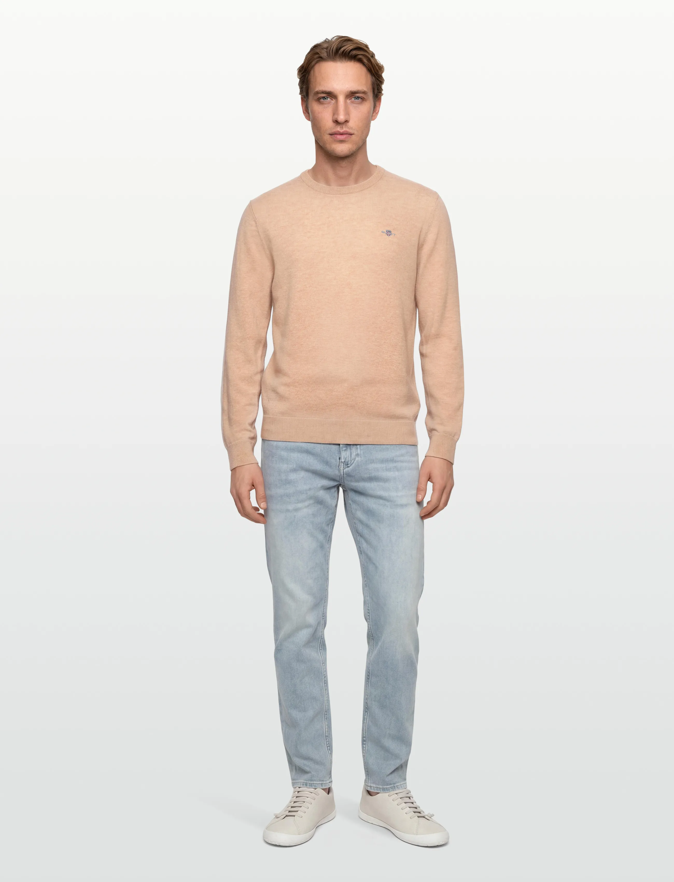 Gant - LAMBSWOOL BLEND C-NECK - tavalised kudumid - khaki melange - 0