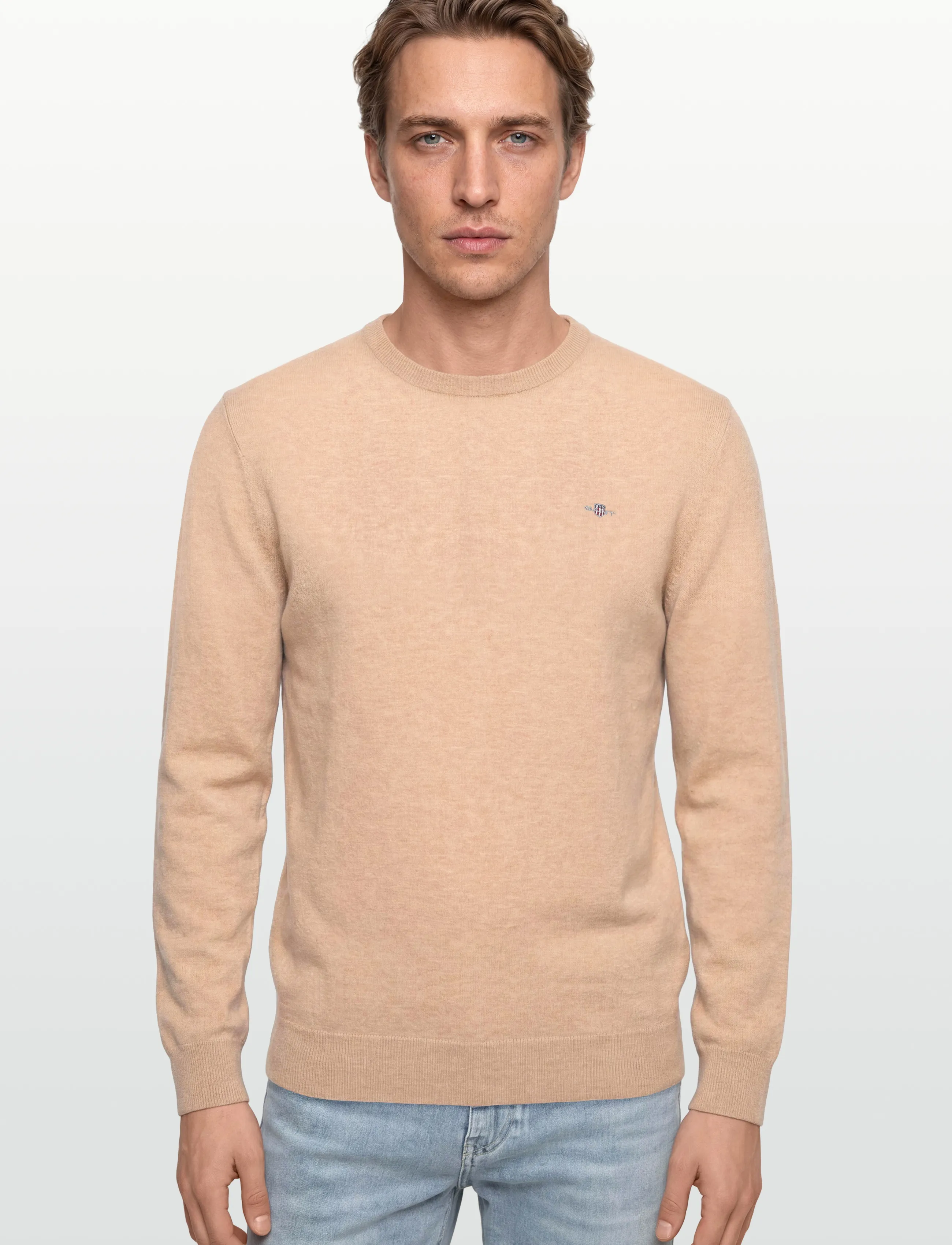 Gant - LAMBSWOOL BLEND C-NECK - tavalised kudumid - khaki melange - 3